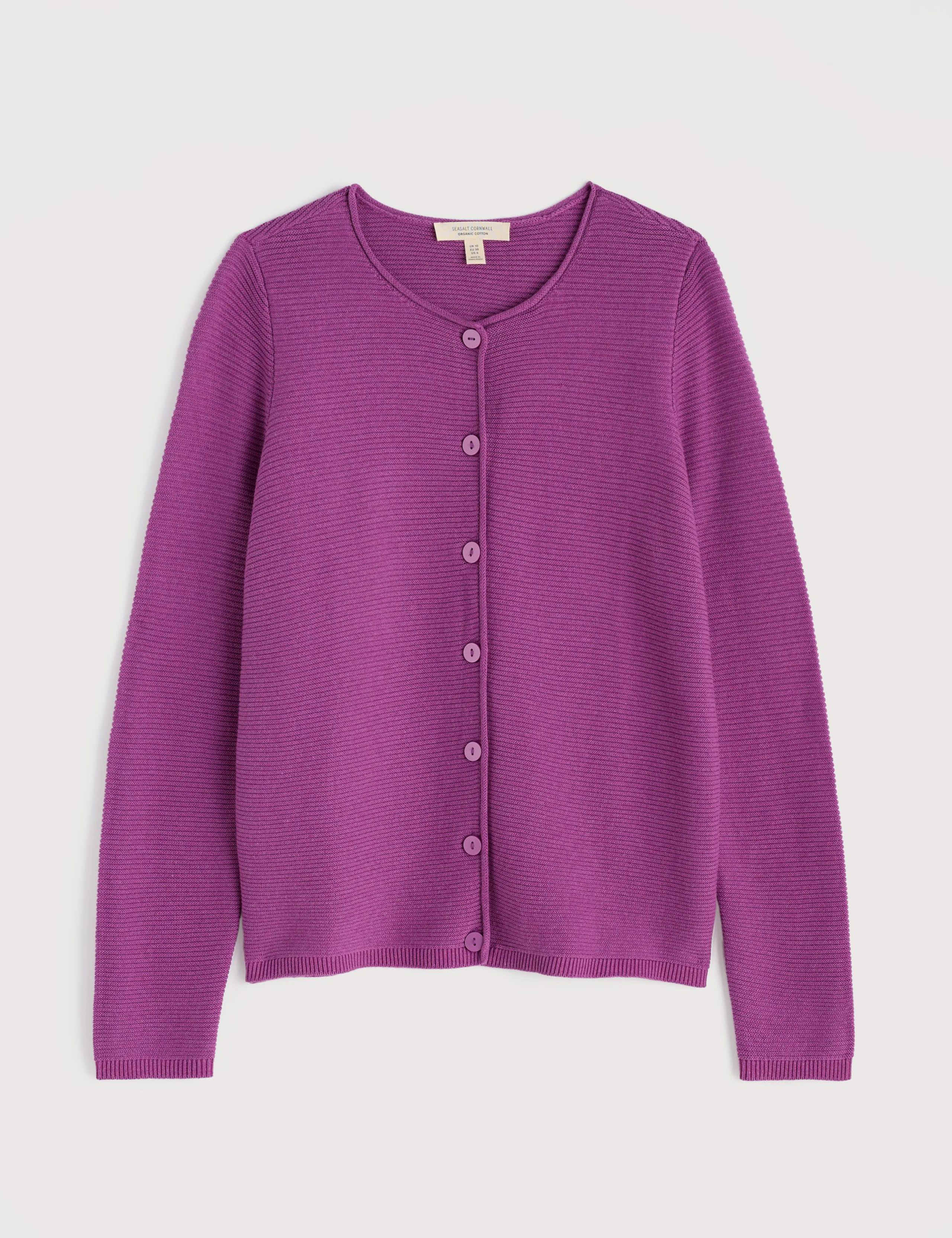 Pure Cotton Ribbed Crew Neck Cardigan 2 of 5