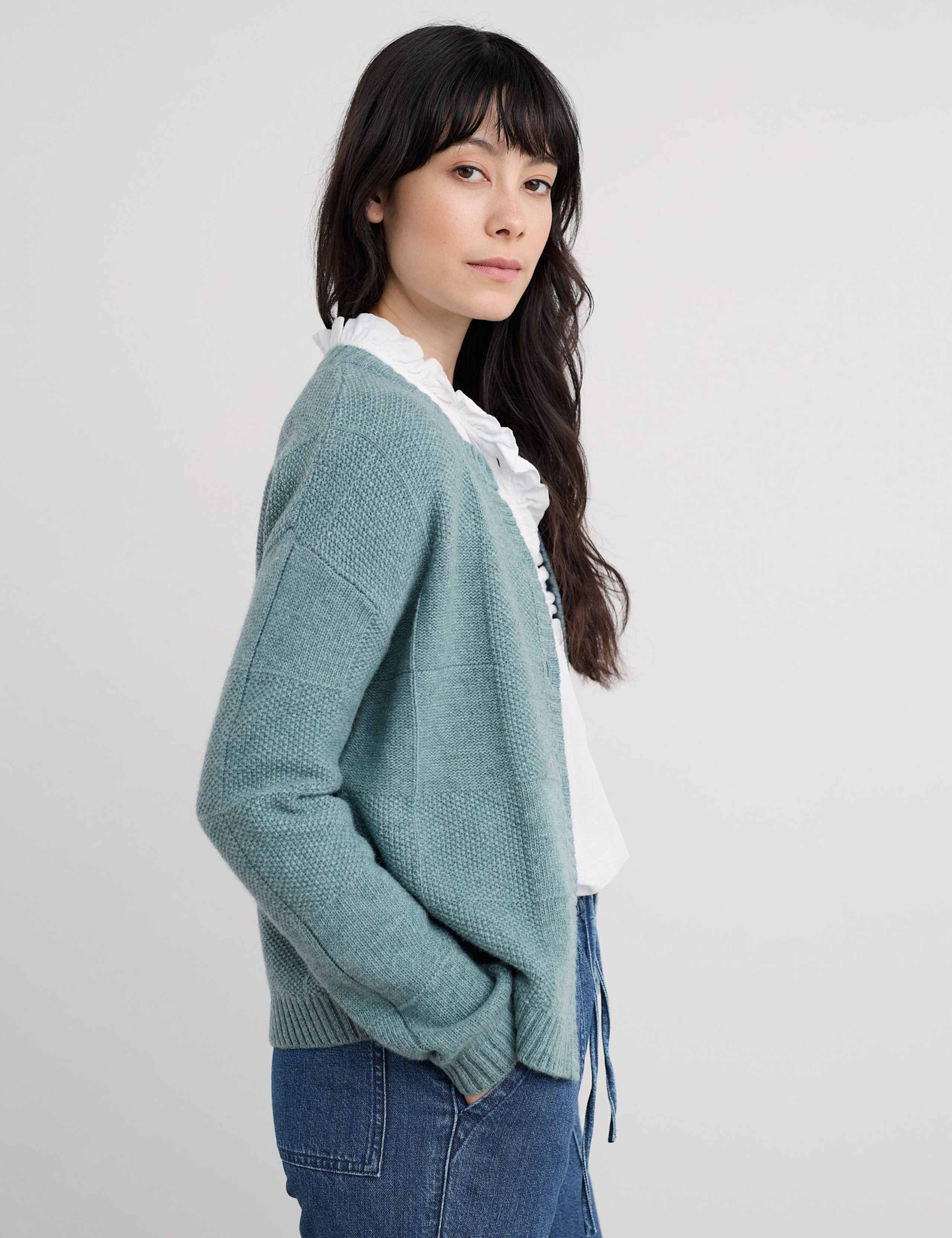 Merino Wool Rich Button Front Relaxed Cardigan 3 of 5