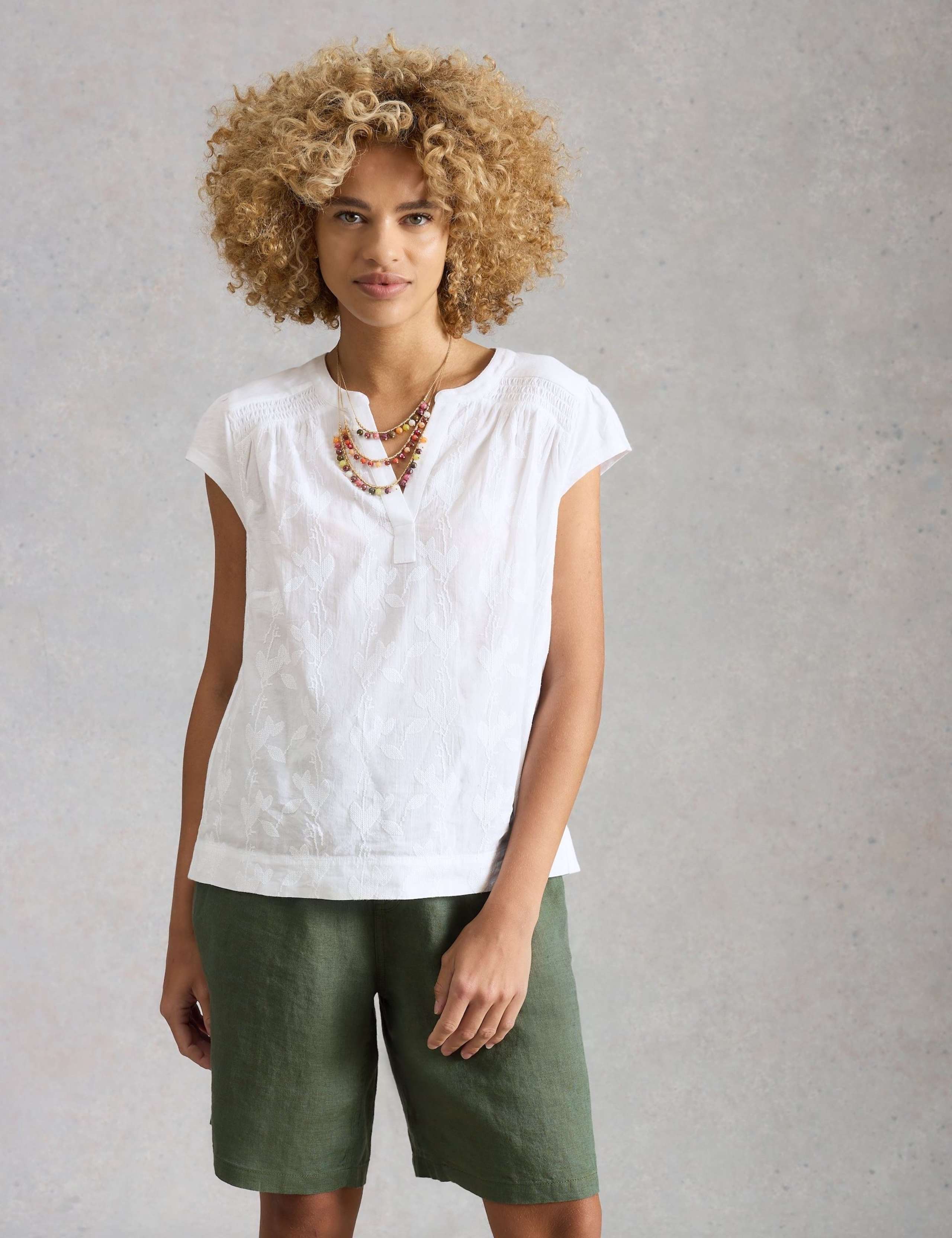 Pure Cotton Embroidered Notch Neck Blouse 3 of 6
