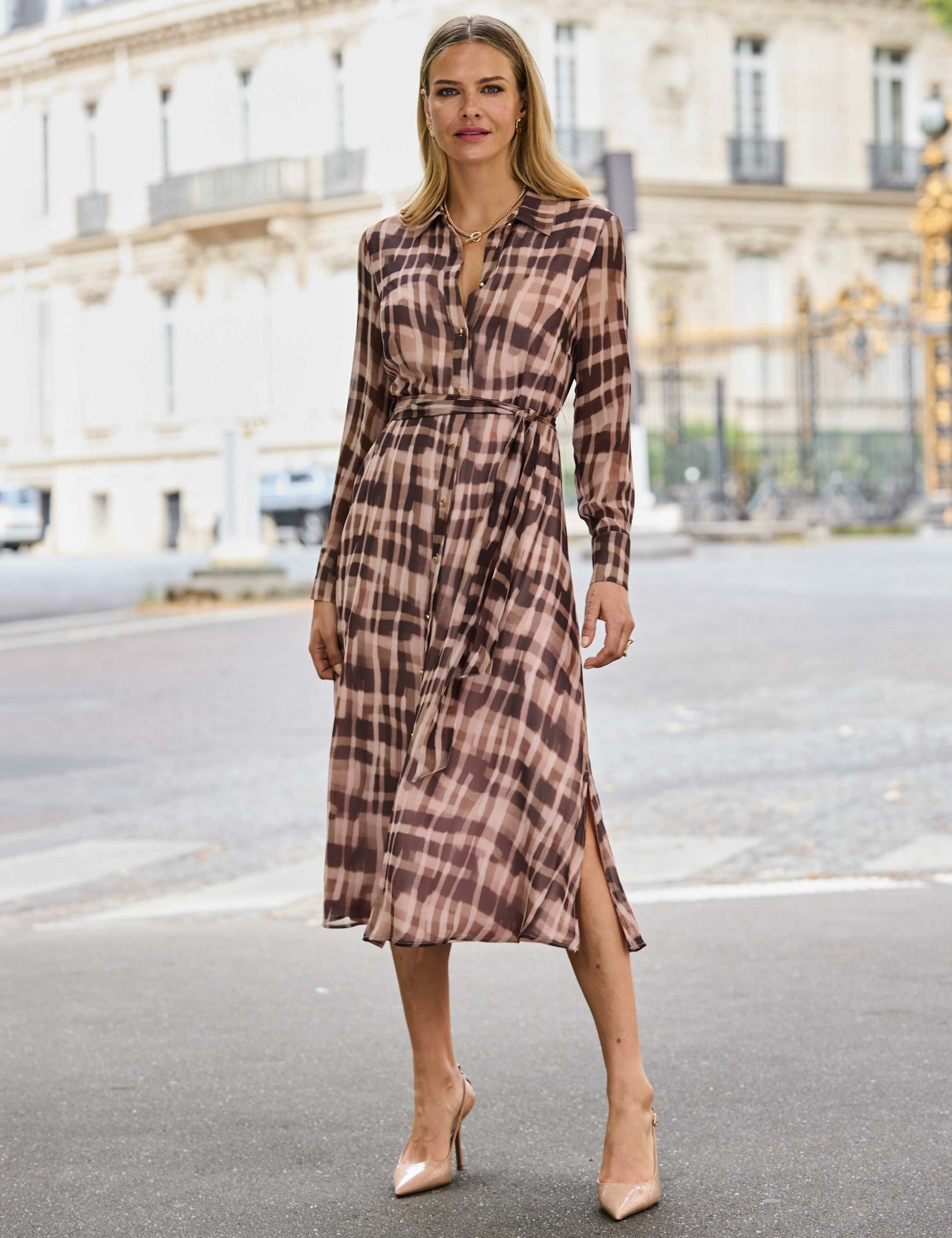 Abstract Check Print Midaxi Shirt Dress 1 of 6
