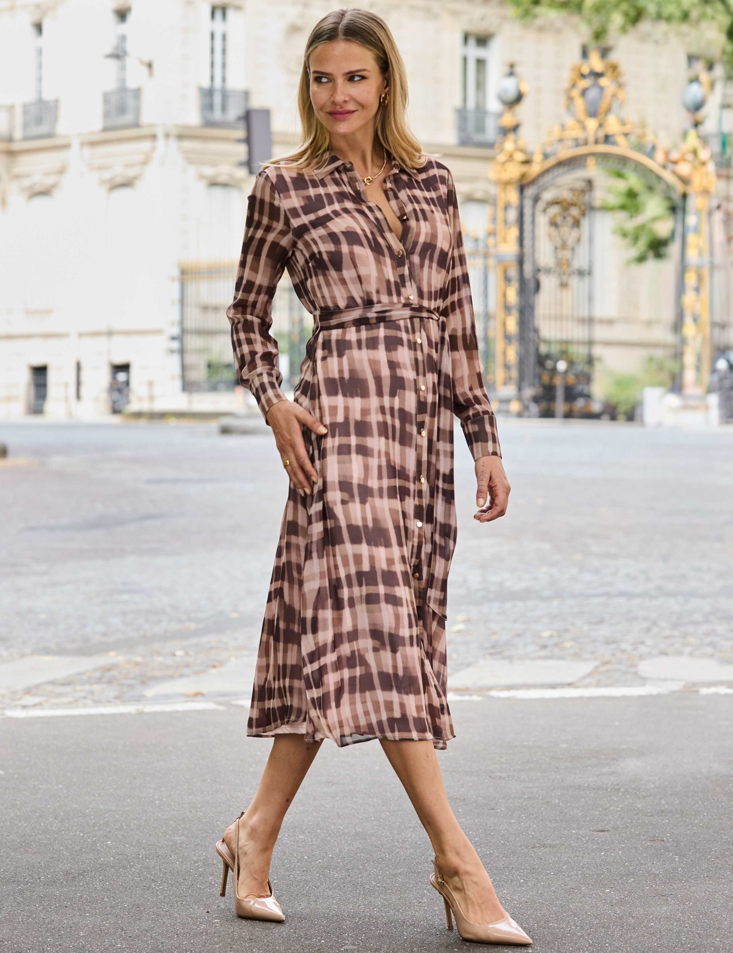 Abstract Check Print Midaxi Shirt Dress 2 of 6