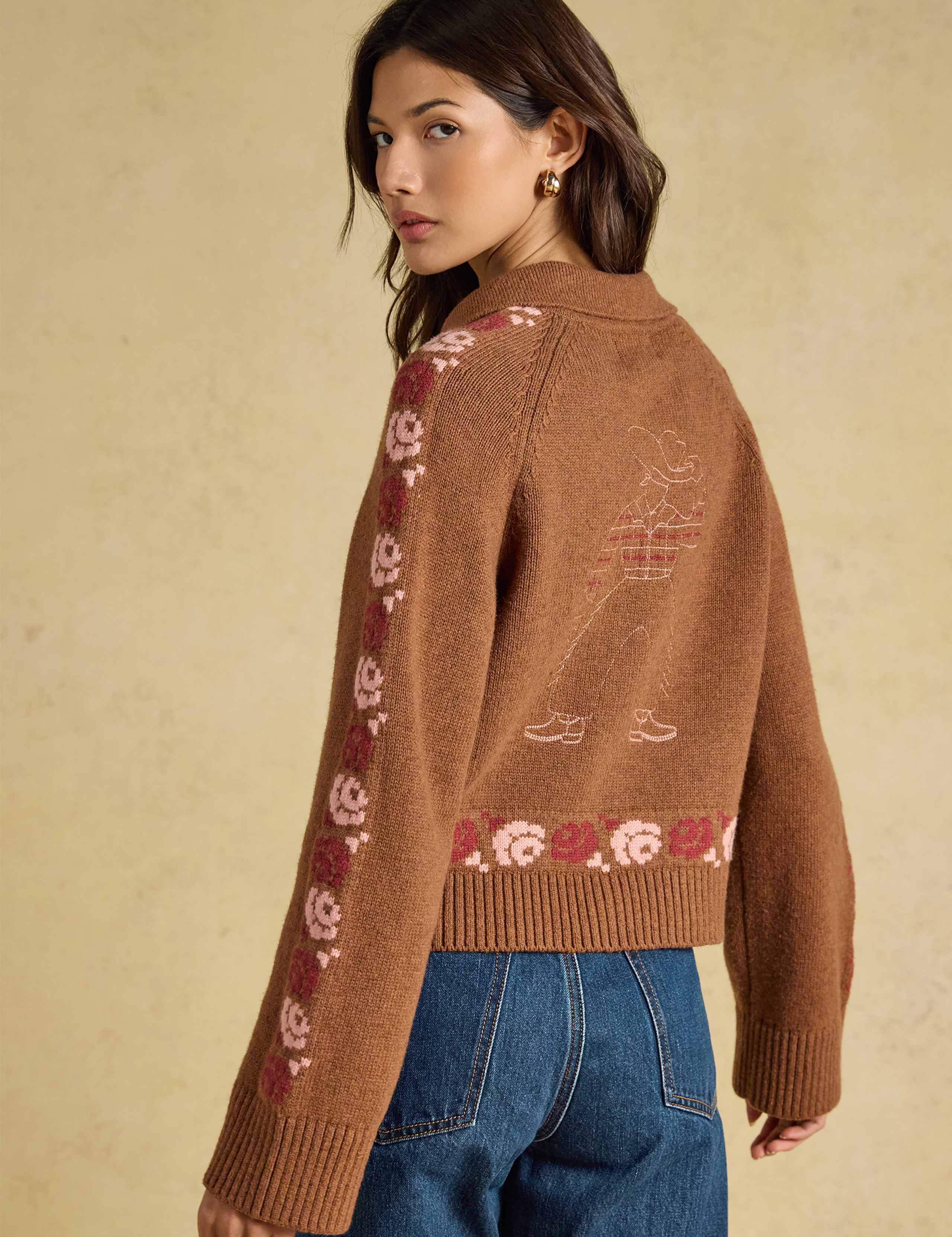Cotton Rich Embroidered Collared Cardigan 3 of 7