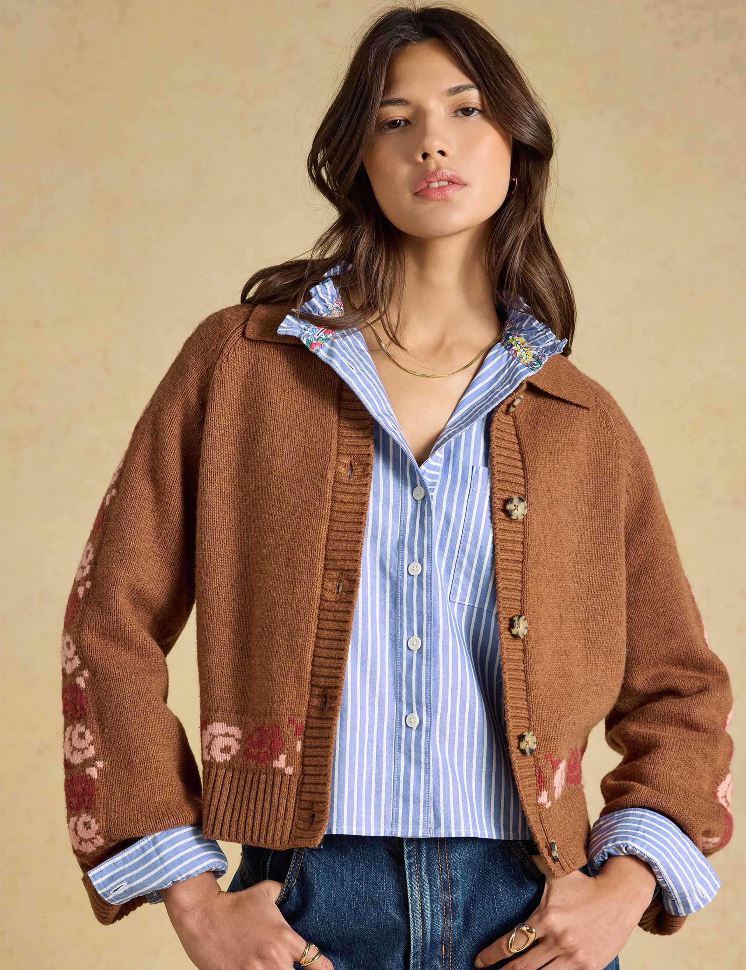 Cotton Rich Embroidered Collared Cardigan 6 of 7