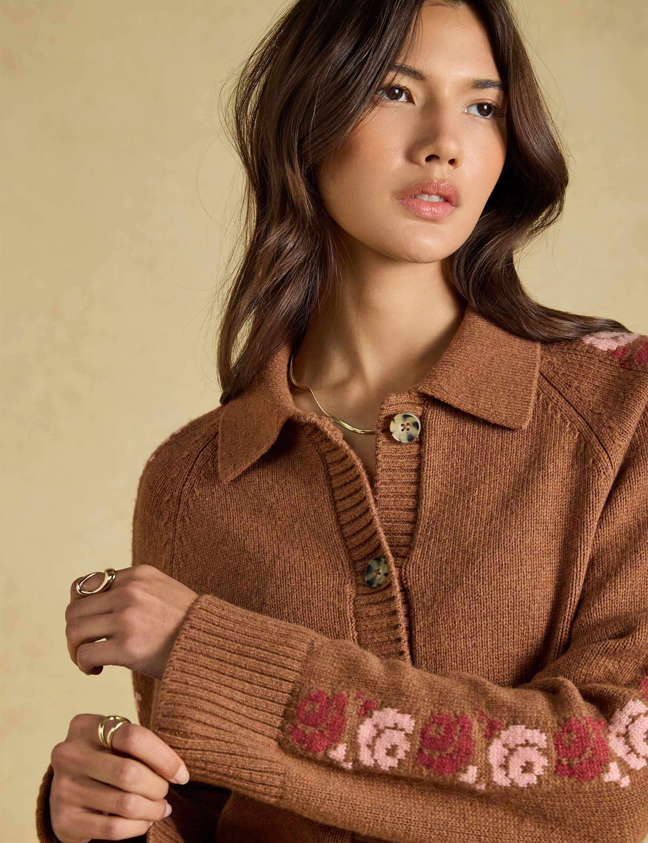 Cotton Rich Embroidered Collared Cardigan 7 of 7