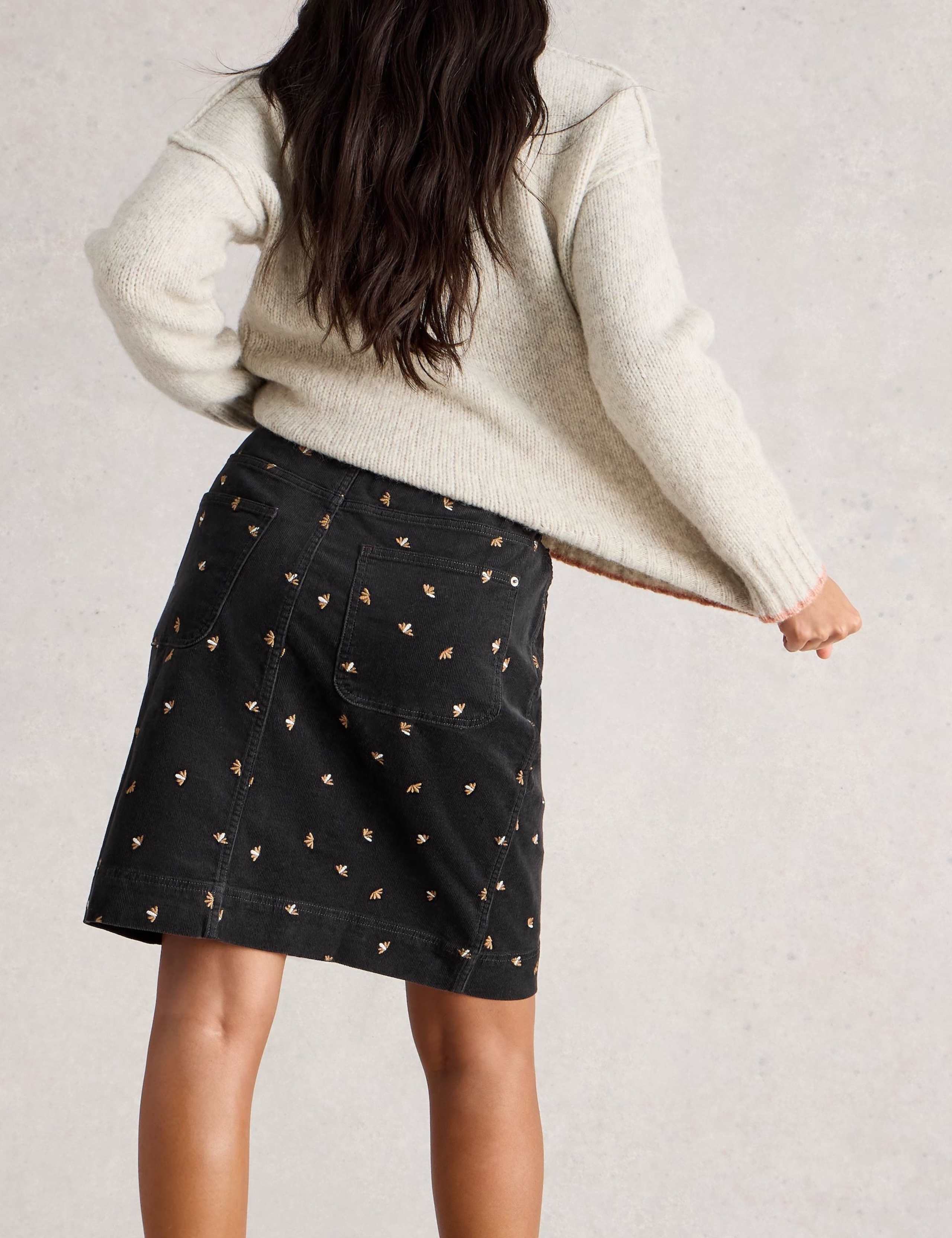 Cord Embroidered Knee Length A-Line Skirt 2 of 4