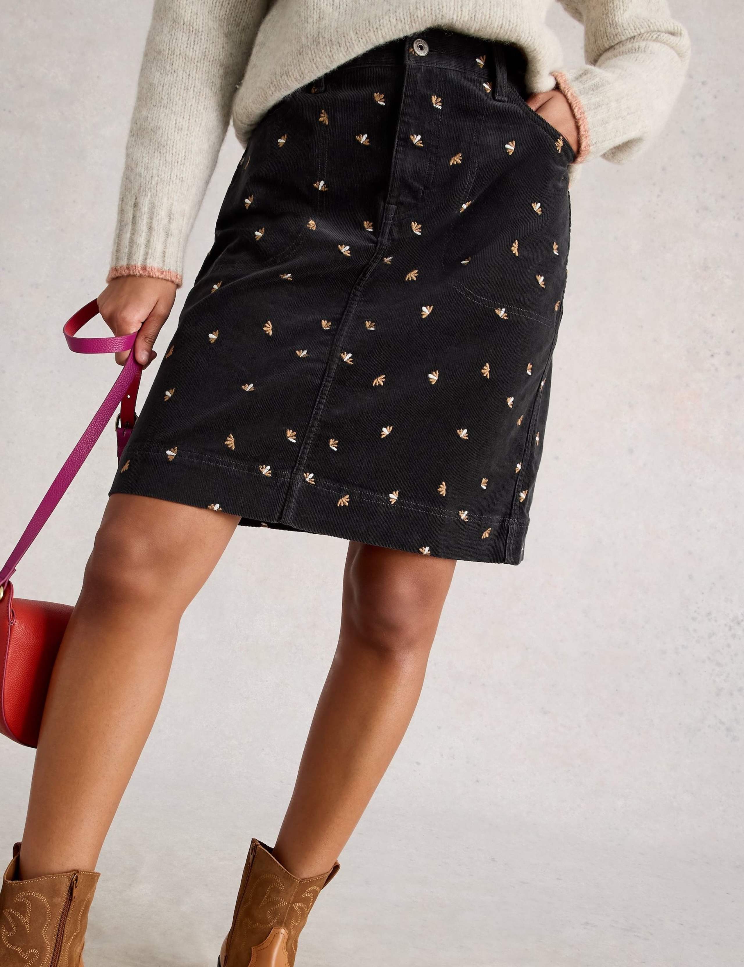 Cord Embroidered Knee Length A-Line Skirt 3 of 4