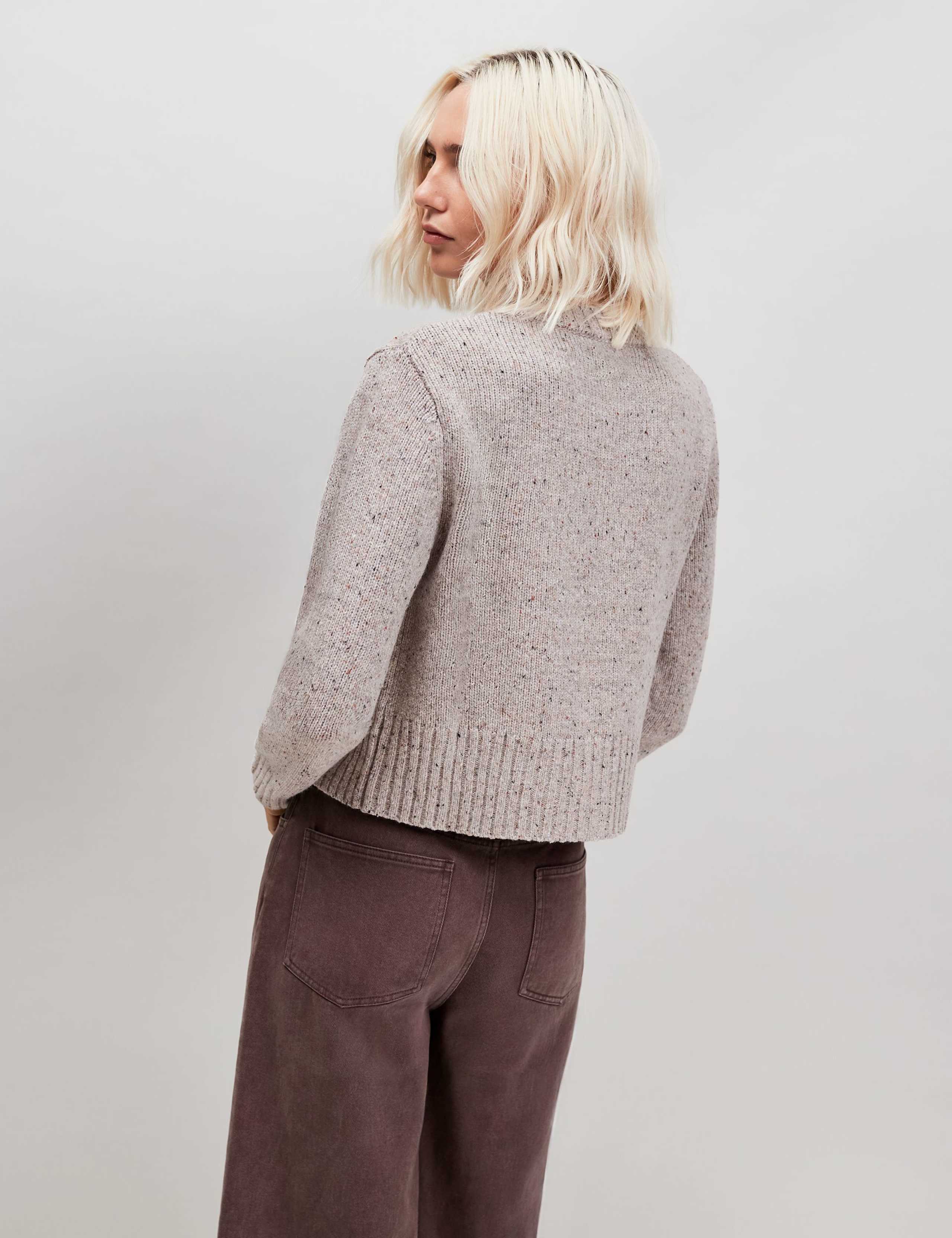 Wool Rich Textured Crew Neck Button Front Cardigan 3 of 3