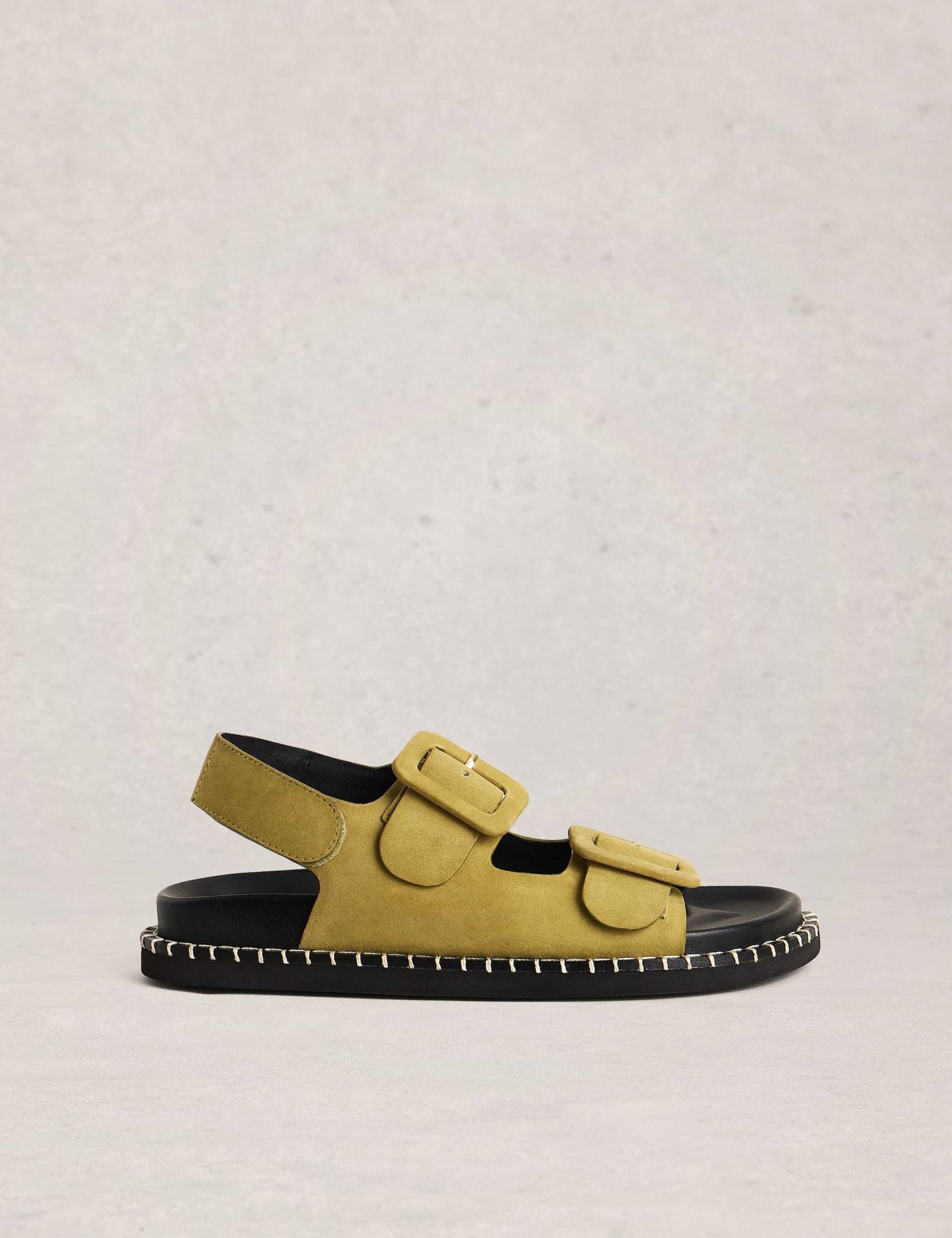 Suede Buckle Flat Footbed Sandals 1 of 4