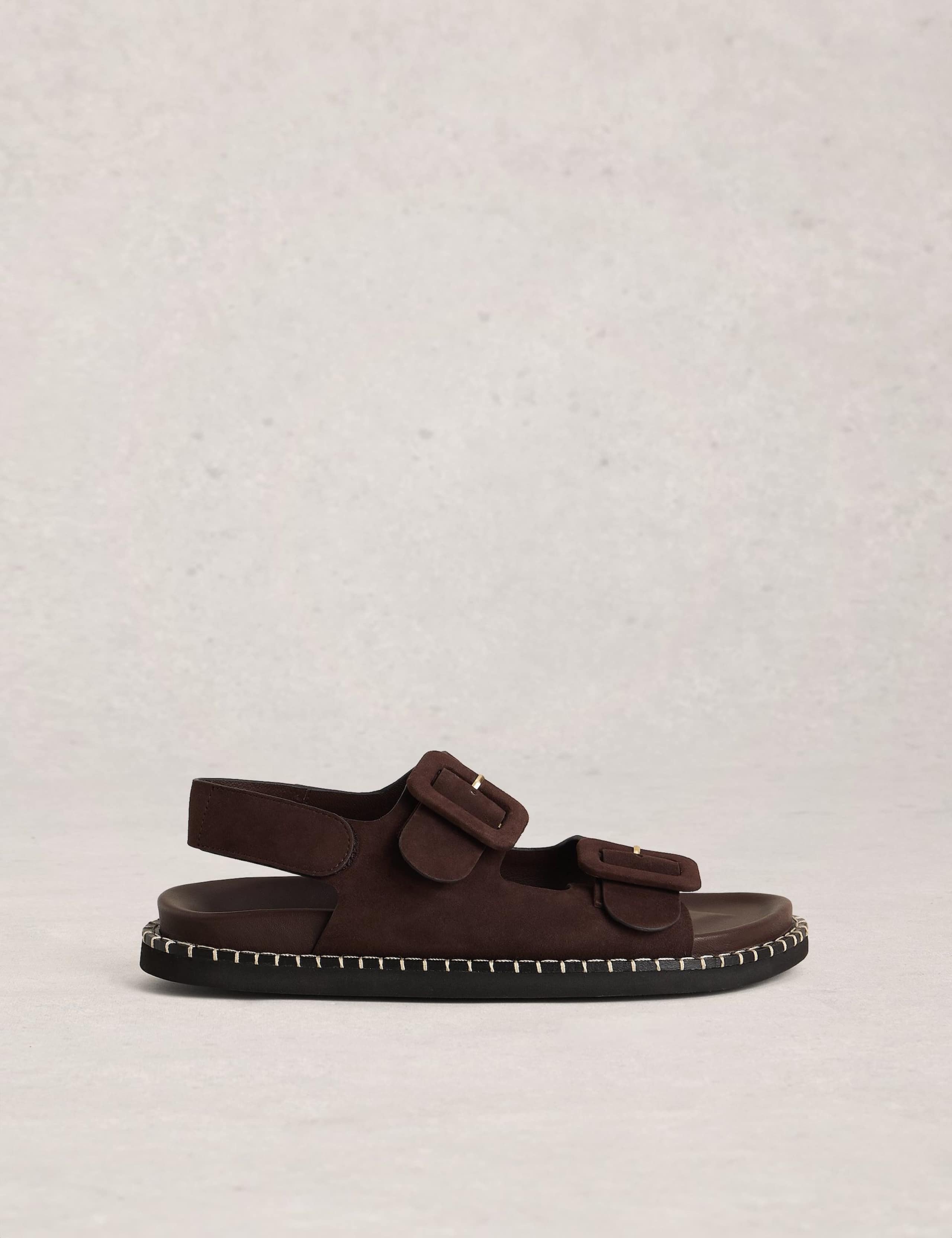 Suede Buckle Flat Footbed Sandals 1 of 4