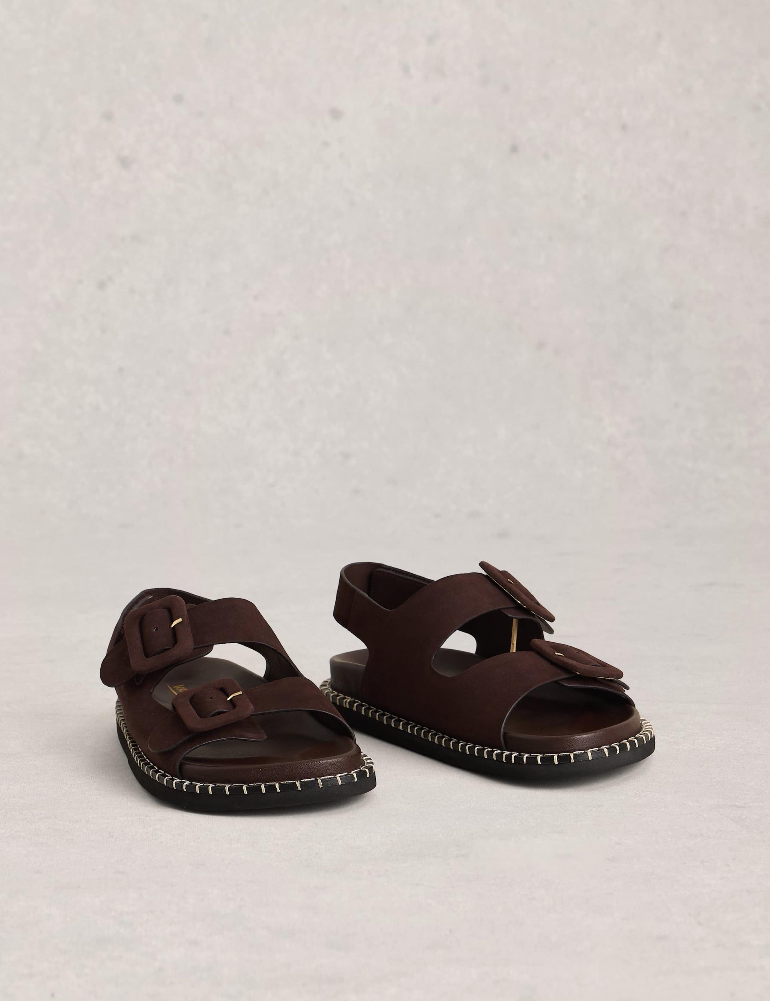 Suede Buckle Flat Footbed Sandals 2 of 4