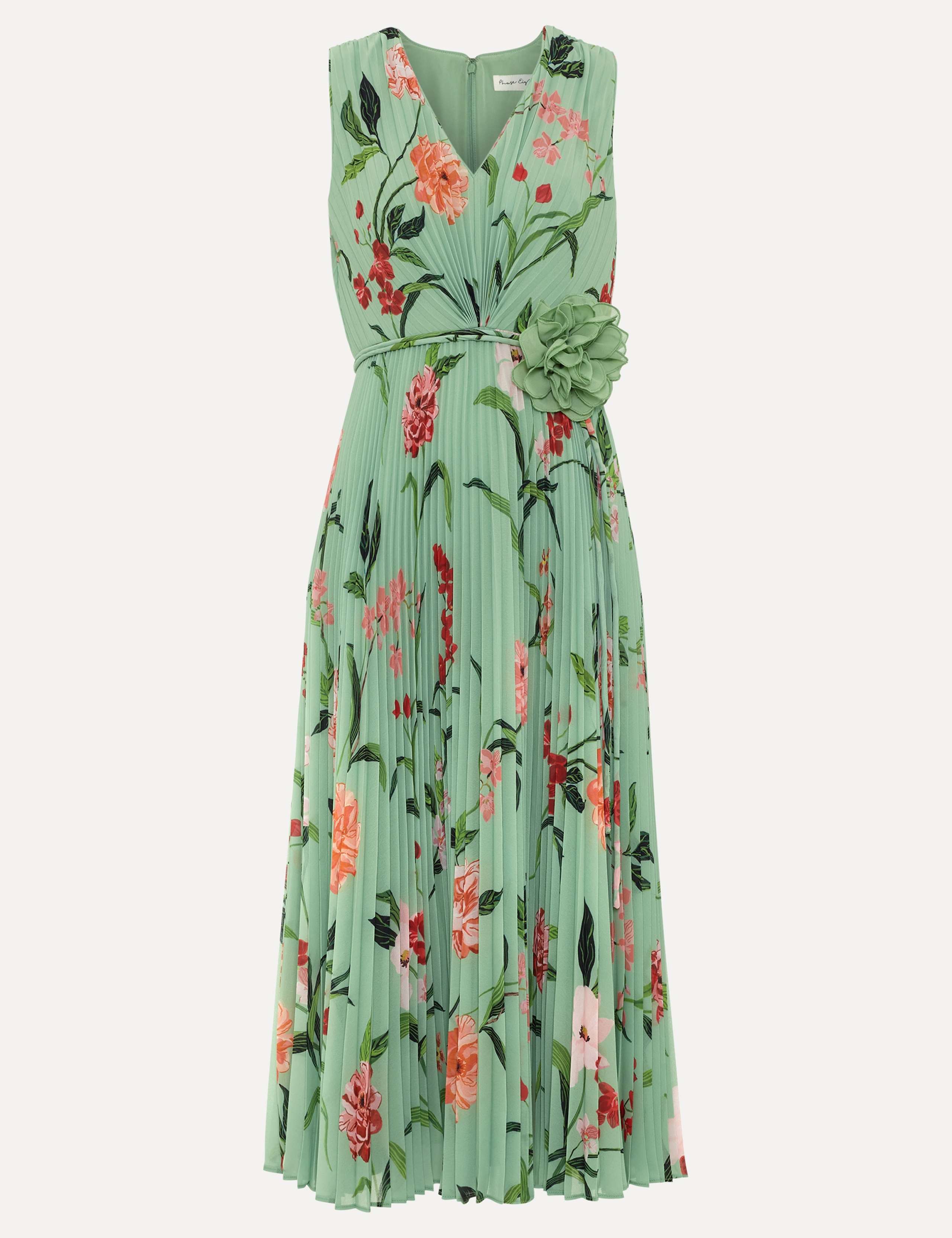 Floral Pleated V-Neck Midi Skater Dress 2 of 7