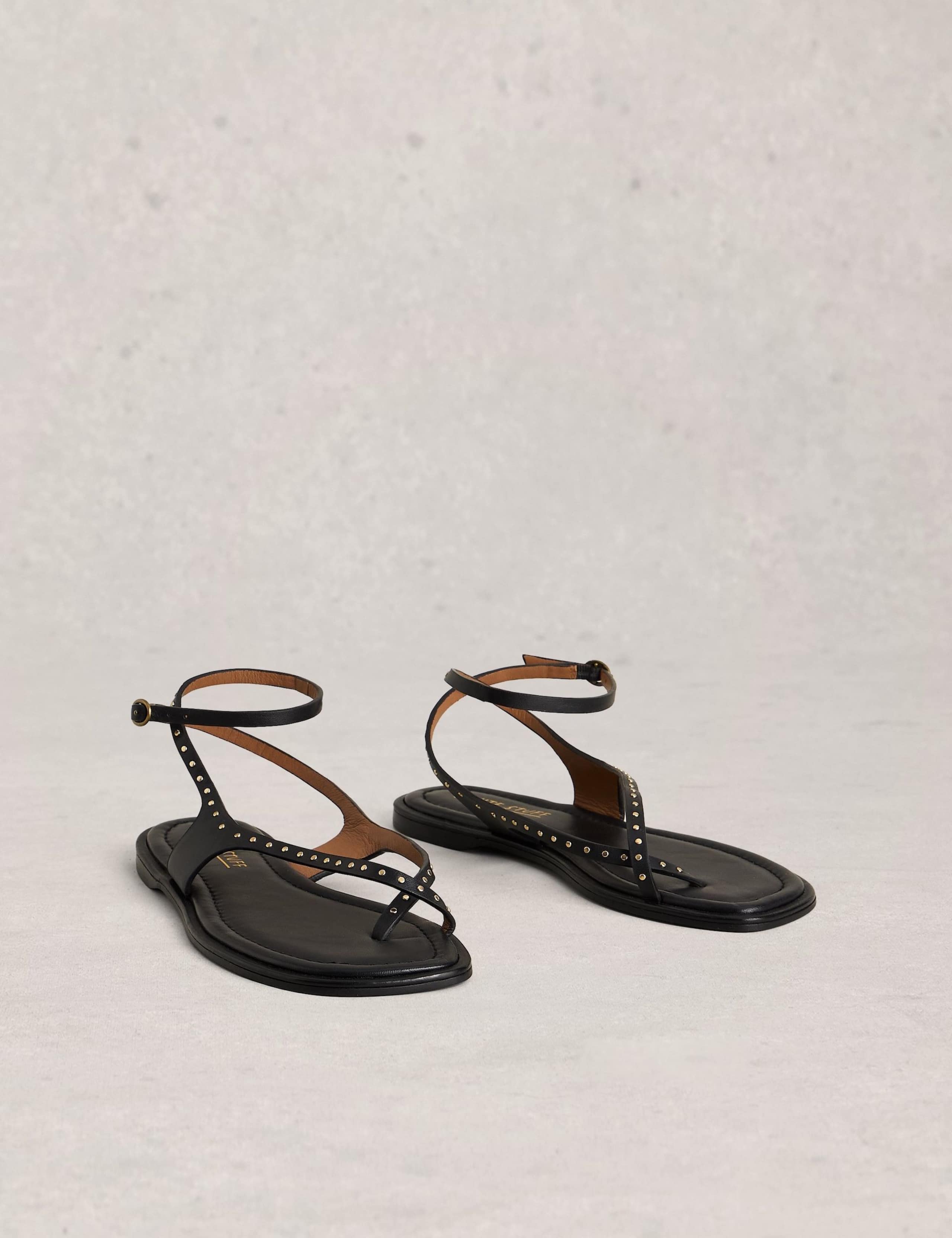 Leather Studded Ankle Strap Flat Sandals 3 of 4