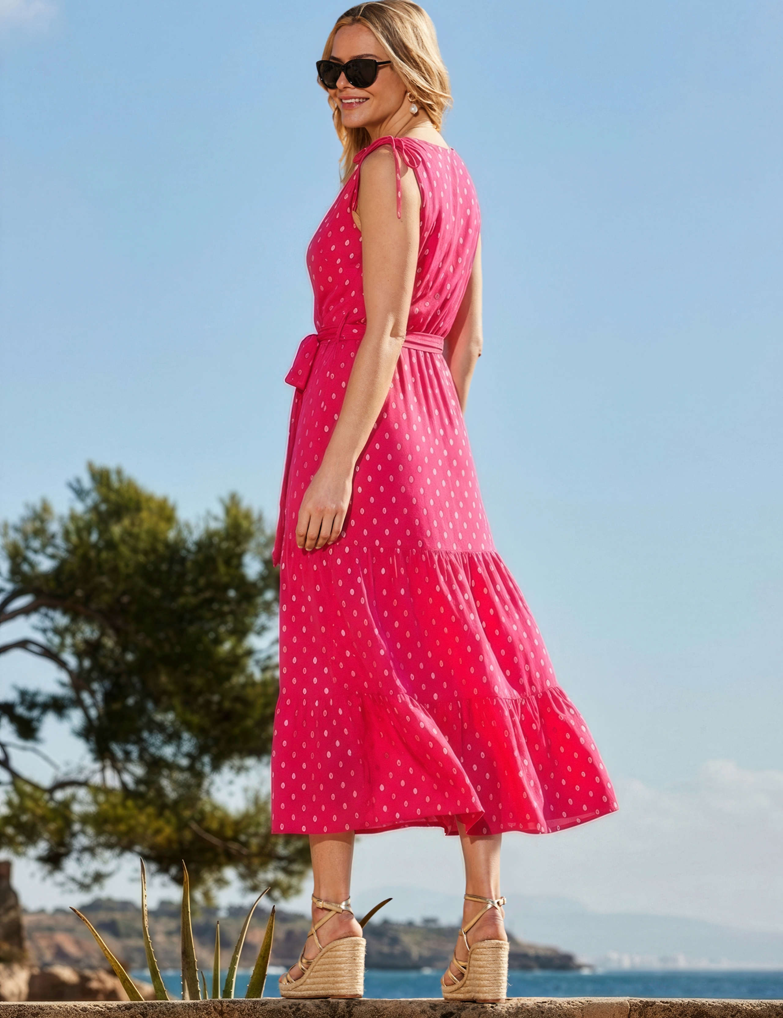Metallic Spot Print V-Neck Midaxi Wrap Dress 2 of 4