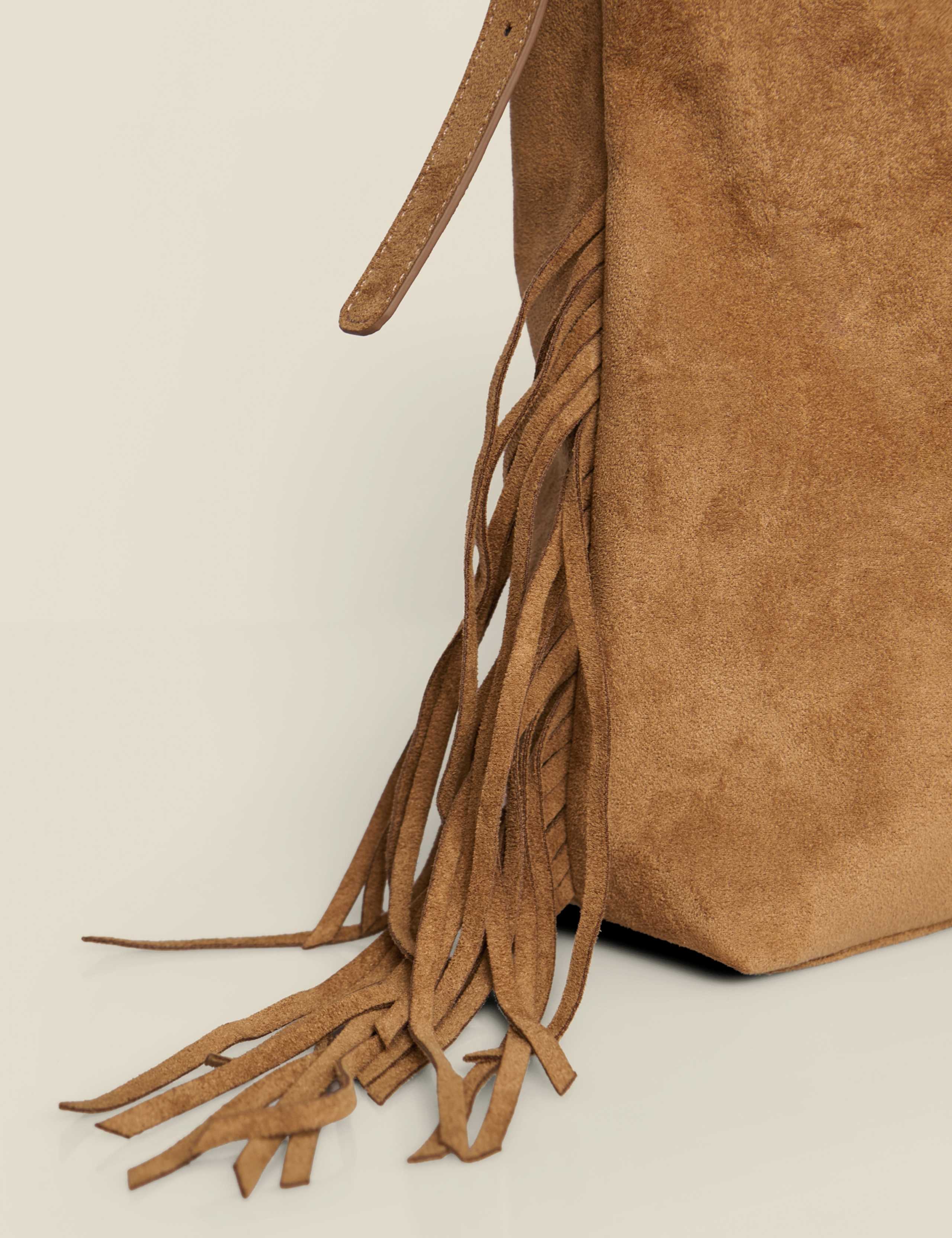 Suedette Fringe Slouch Tote Bag 5 of 5