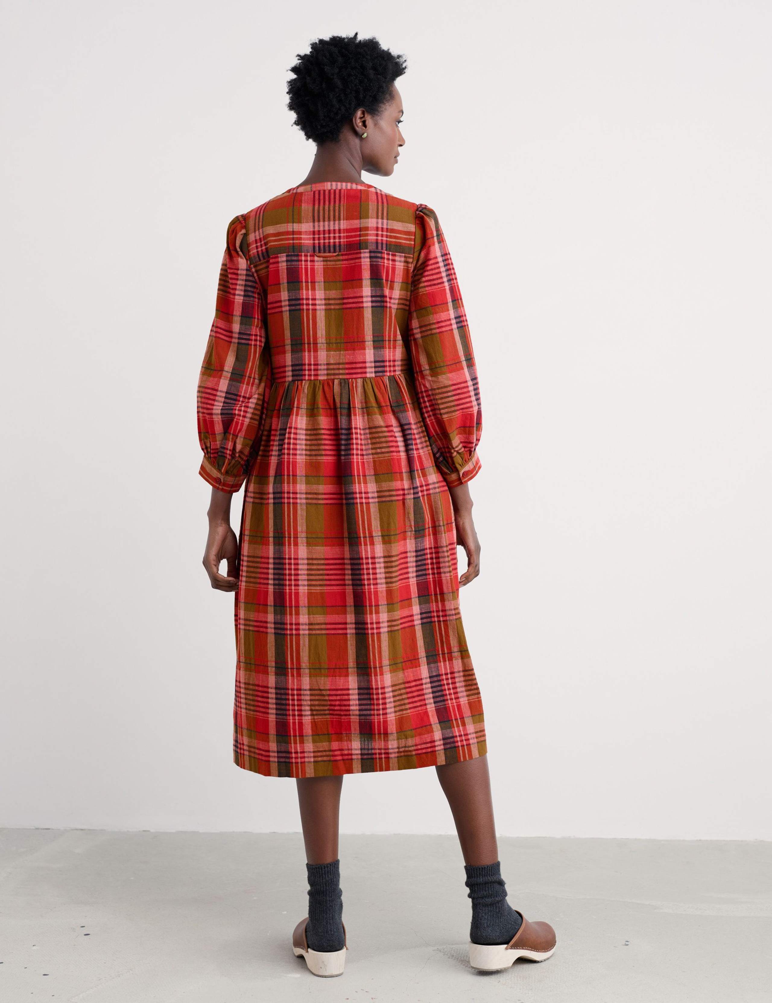 Pure Cotton Checked Midi Smock Dress 4 of 5