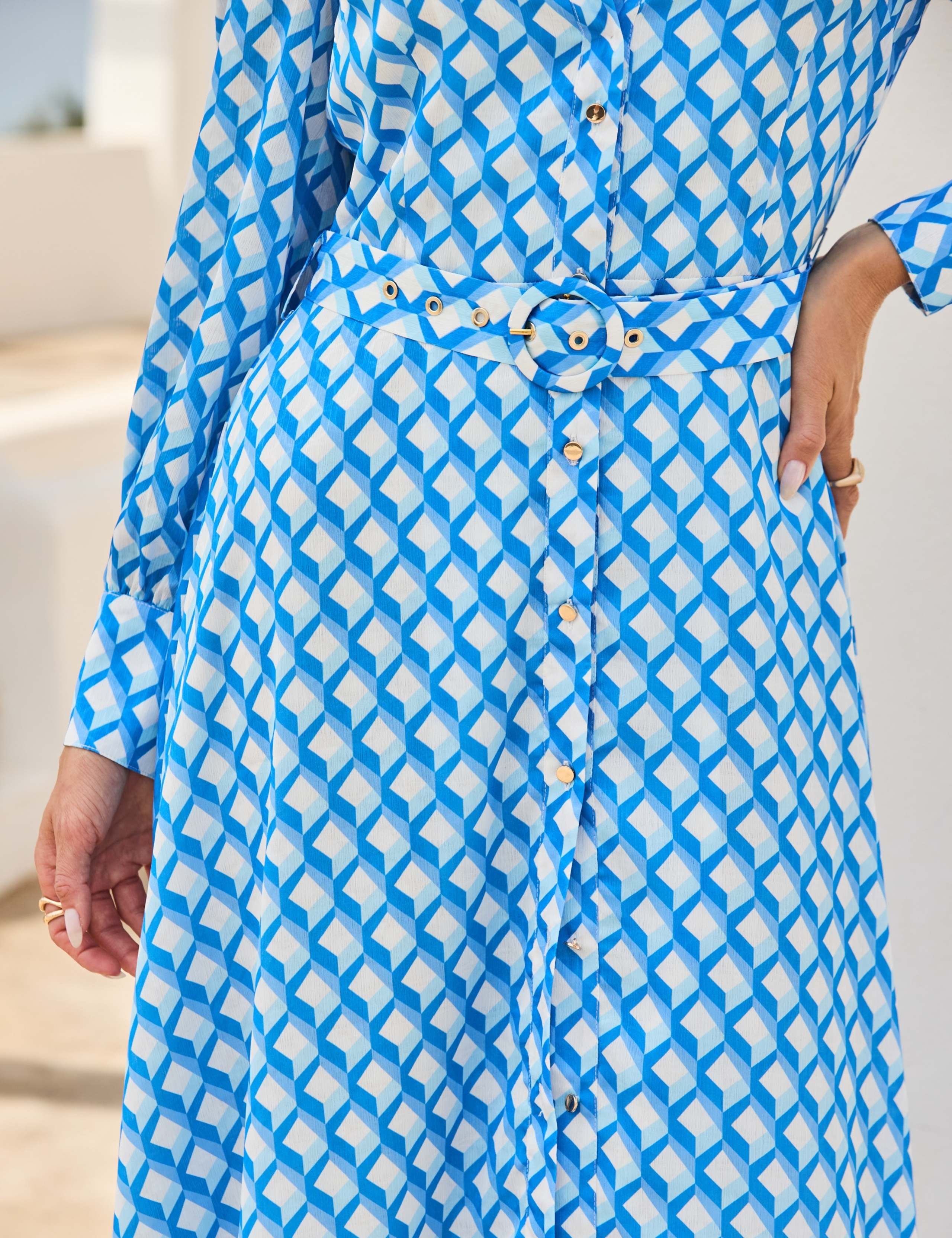 Geometric Jacquard Midi Shirt Dress 8 of 8