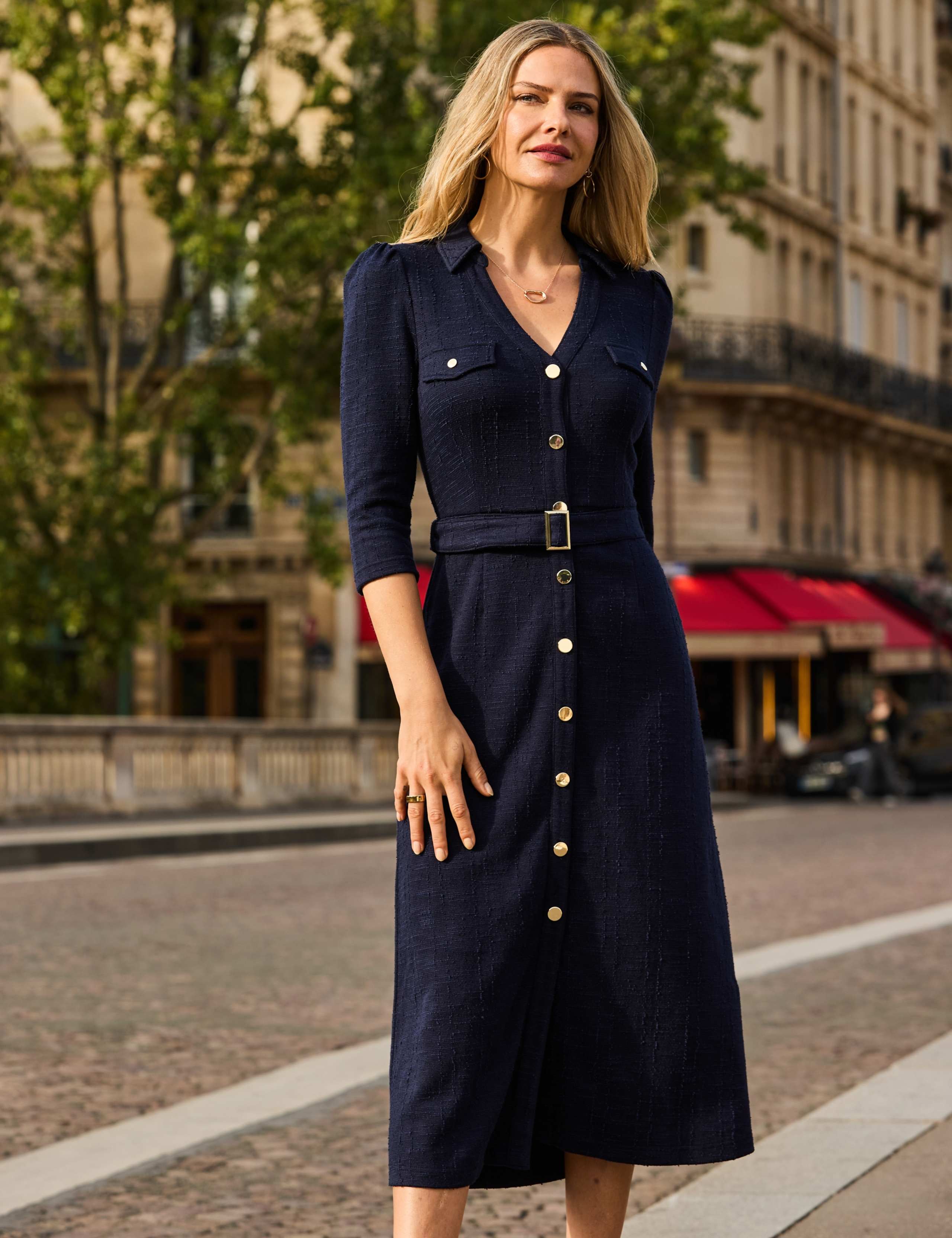 Bouclé Belted Midaxi Fit And Flare Dress 1 of 5