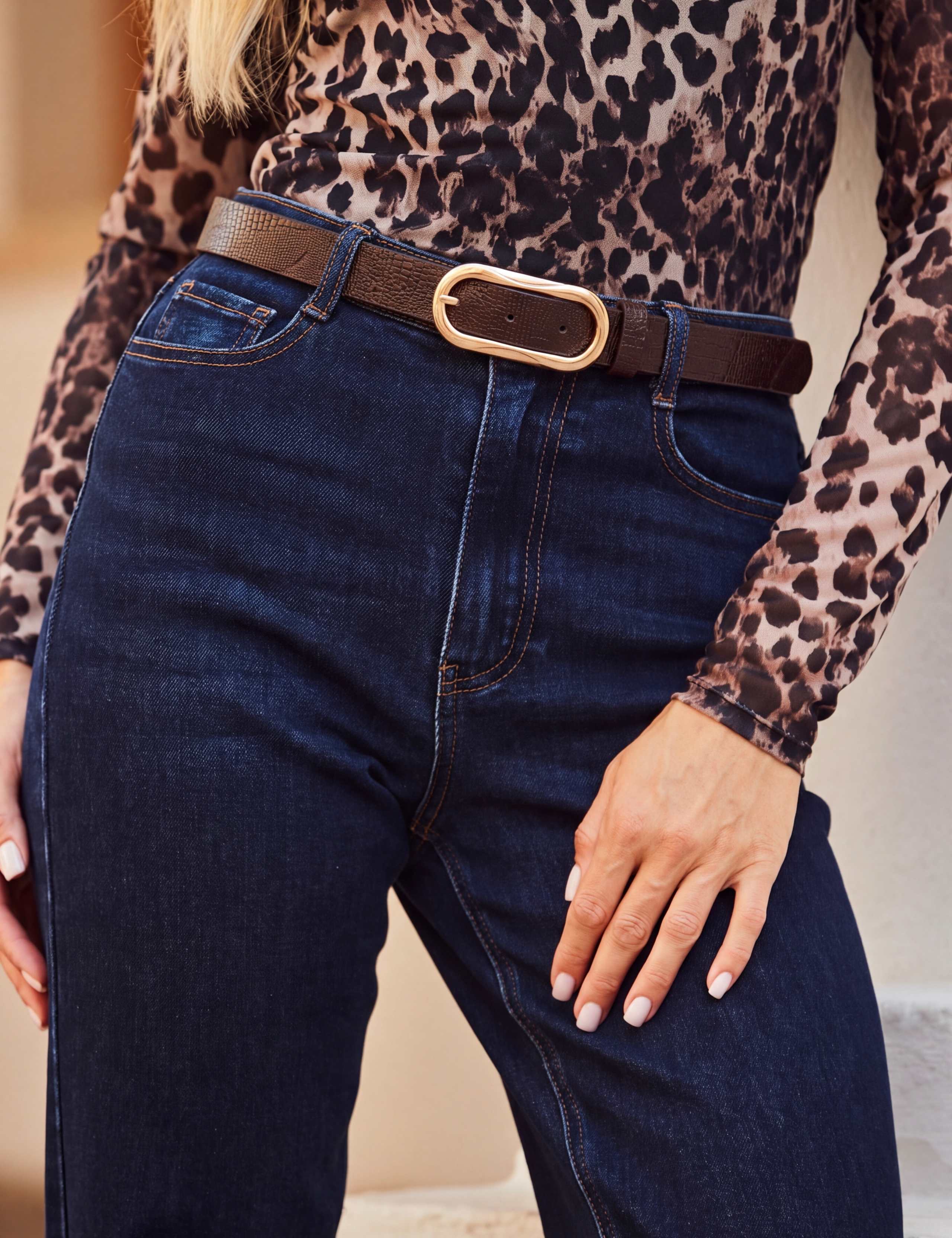 Faux Leather Animal Effect Buckle Belt 1 of 4