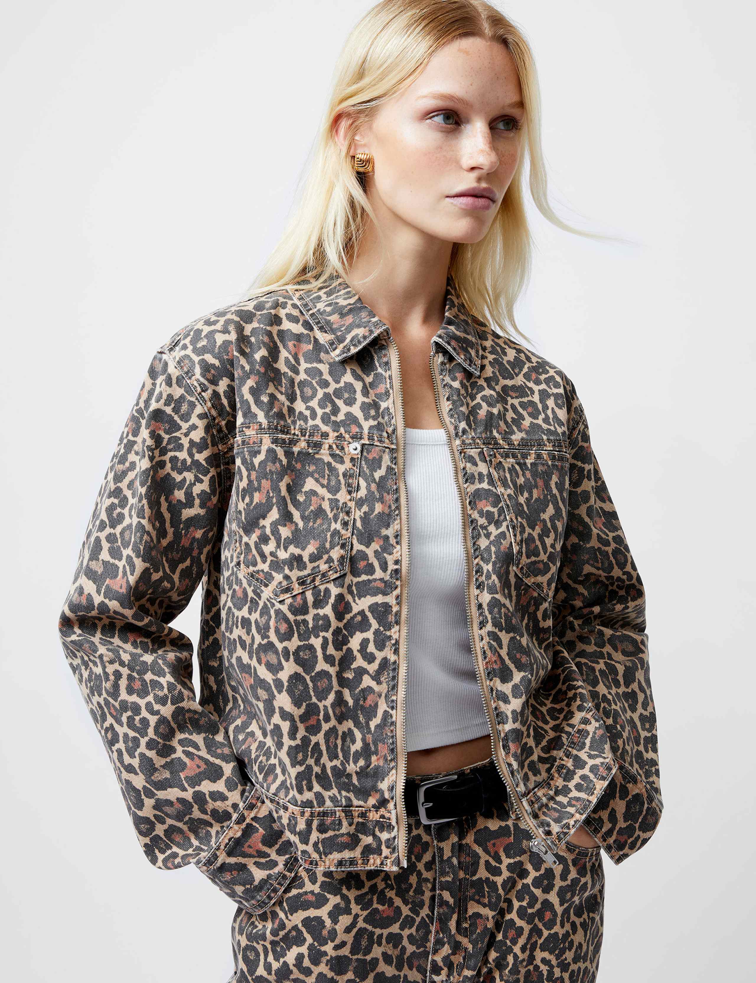 Denim Animal Print Cropped Jacket 3 of 3