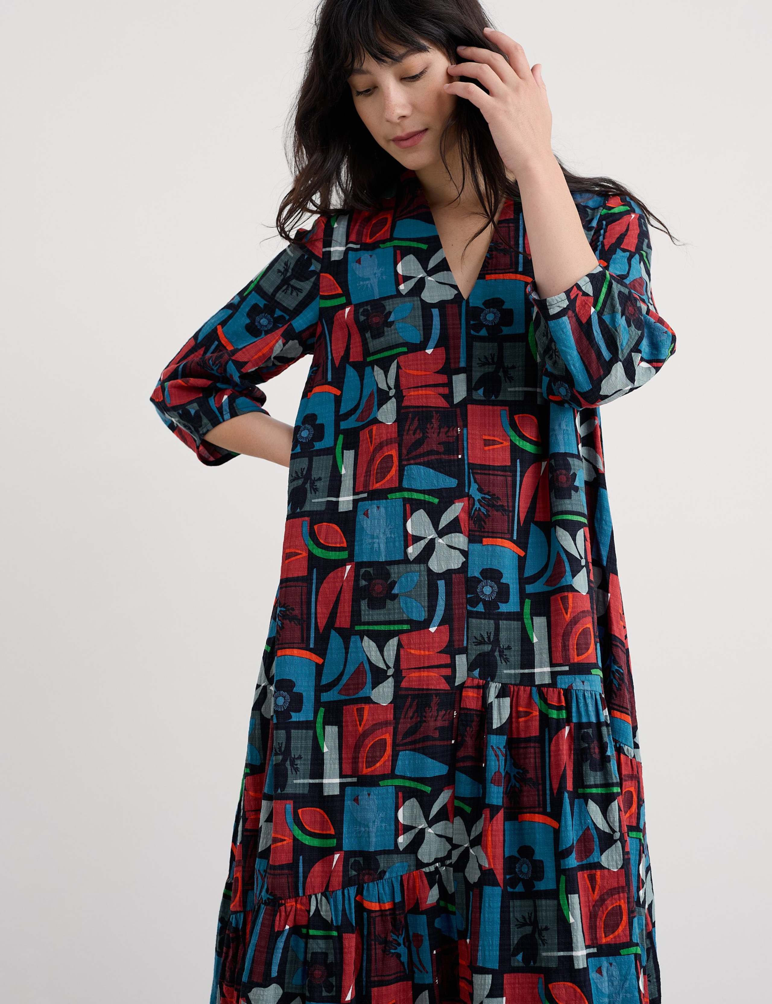 Cotton Rich Printed Midaxi Tiered Dress 3 of 5
