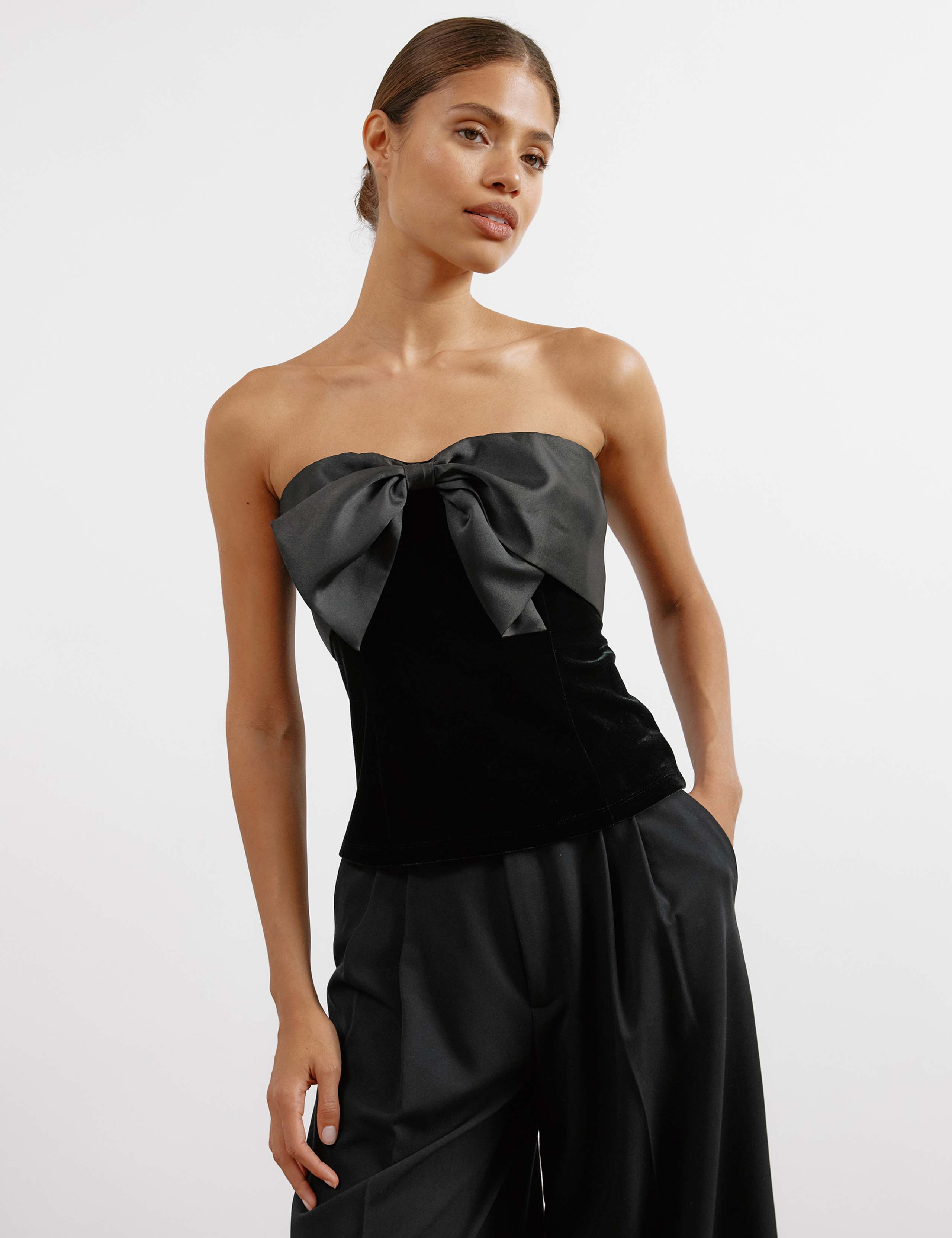 Velvet Satin Bow Bandeau Top 1 of 5