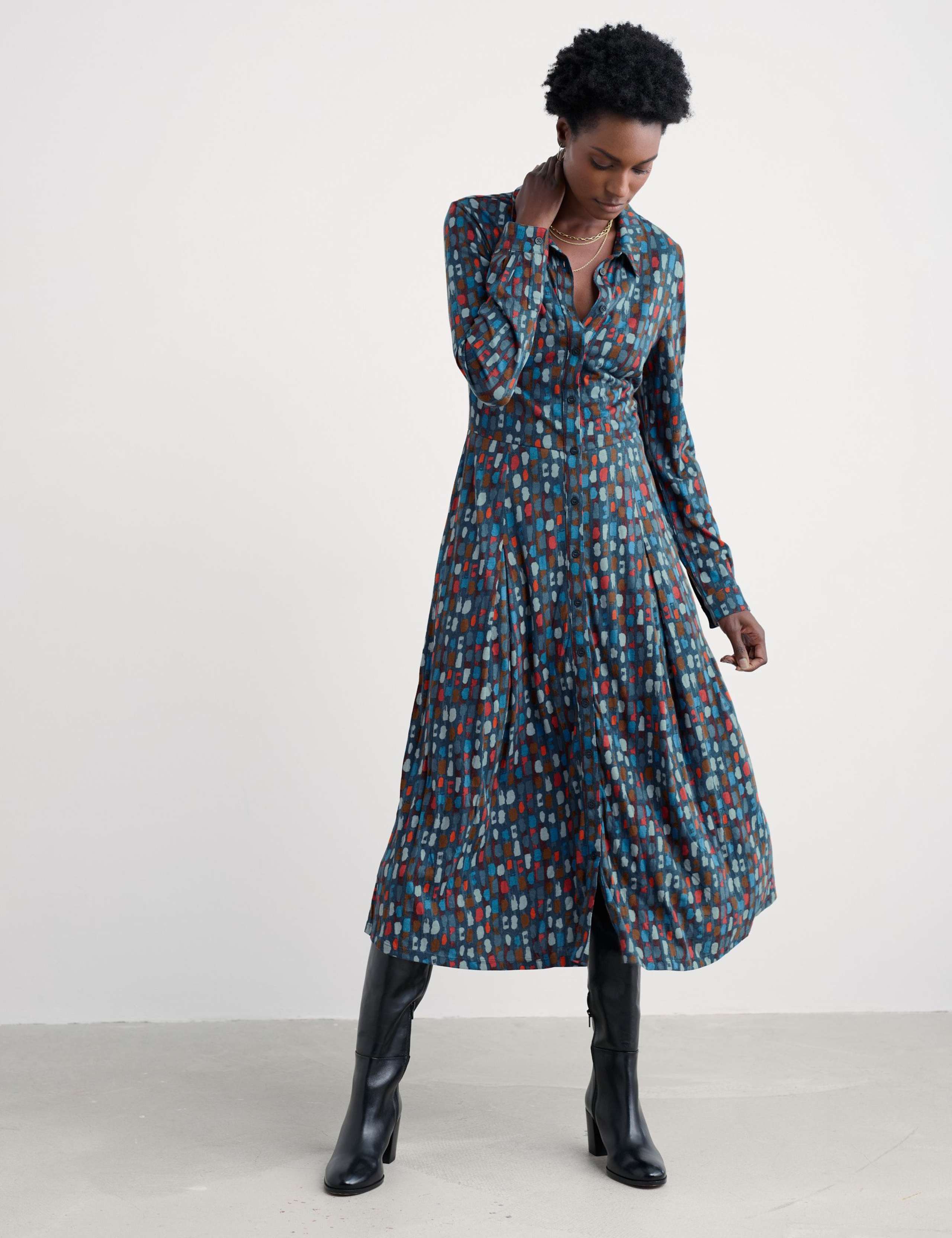 Cotton Rich Printed Midi Shirt Dress 1 of 5