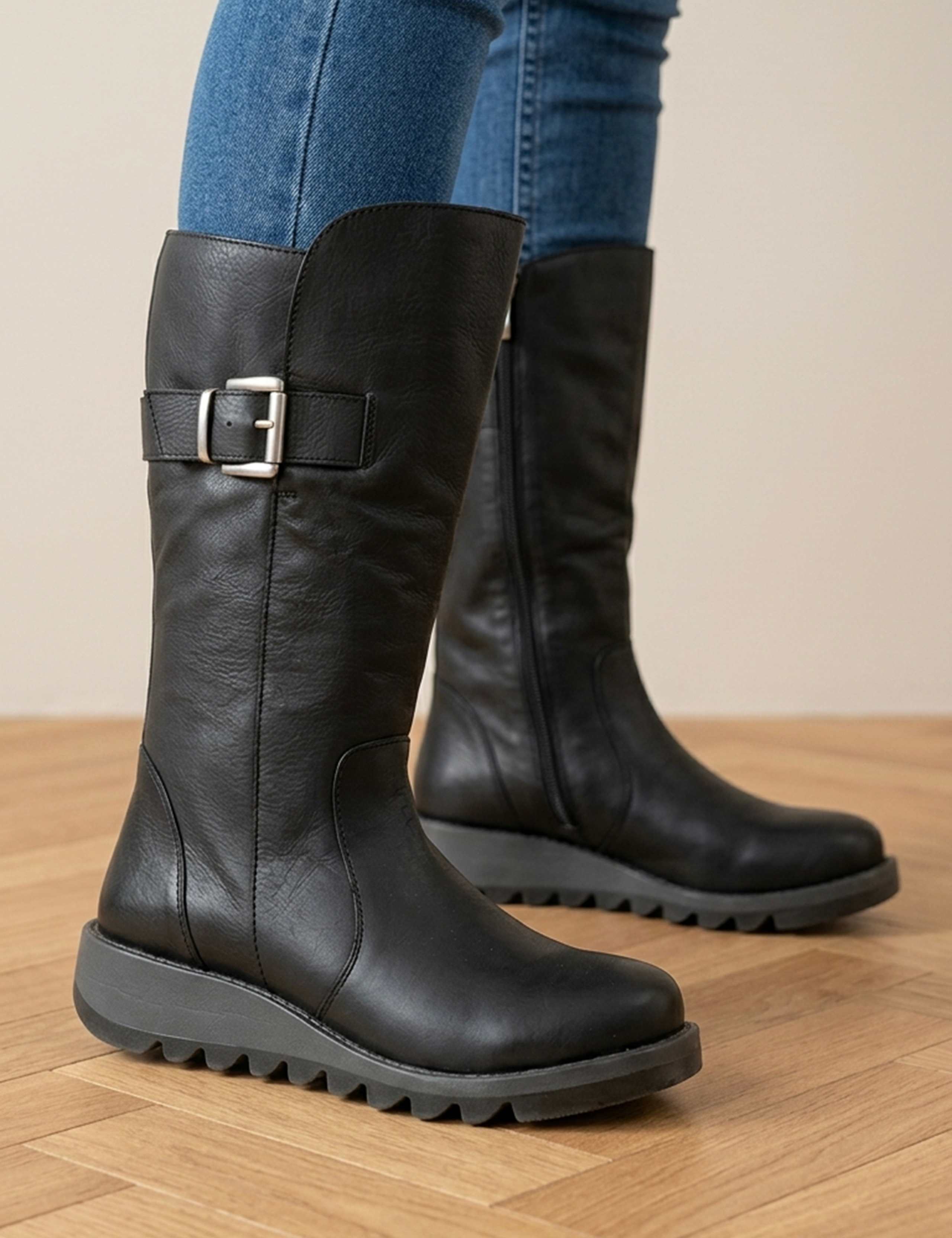 Leather Buck;e Wedge Boots 3 of 6