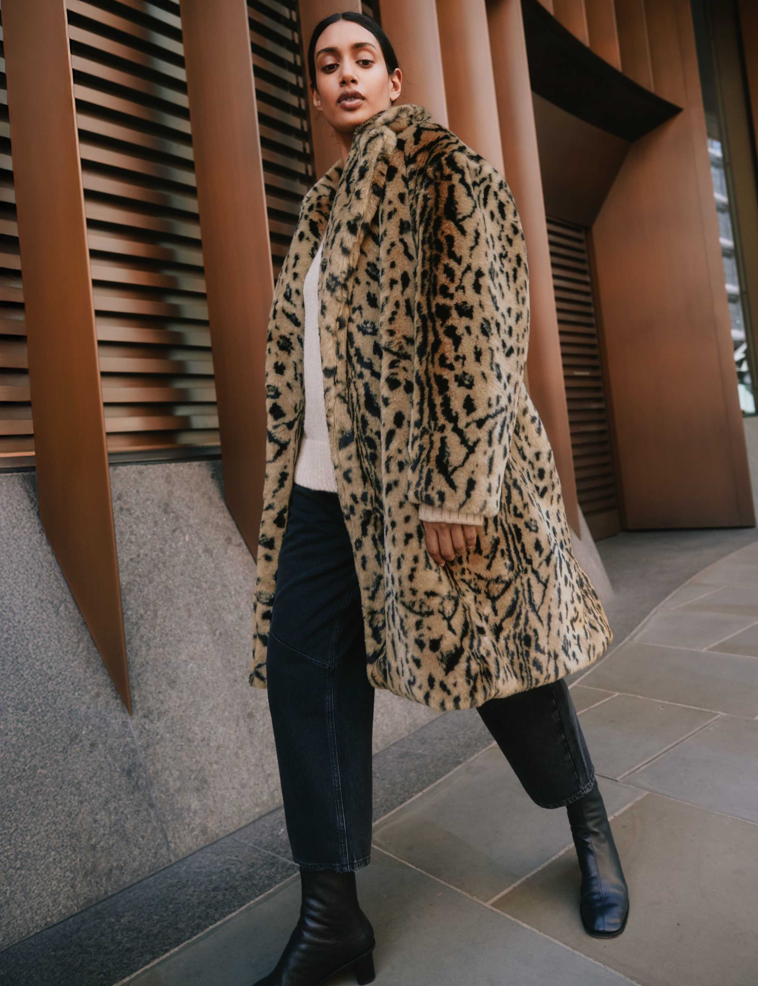 Faux Fur Leopard Print Oversized Longline Coat 1 of 4