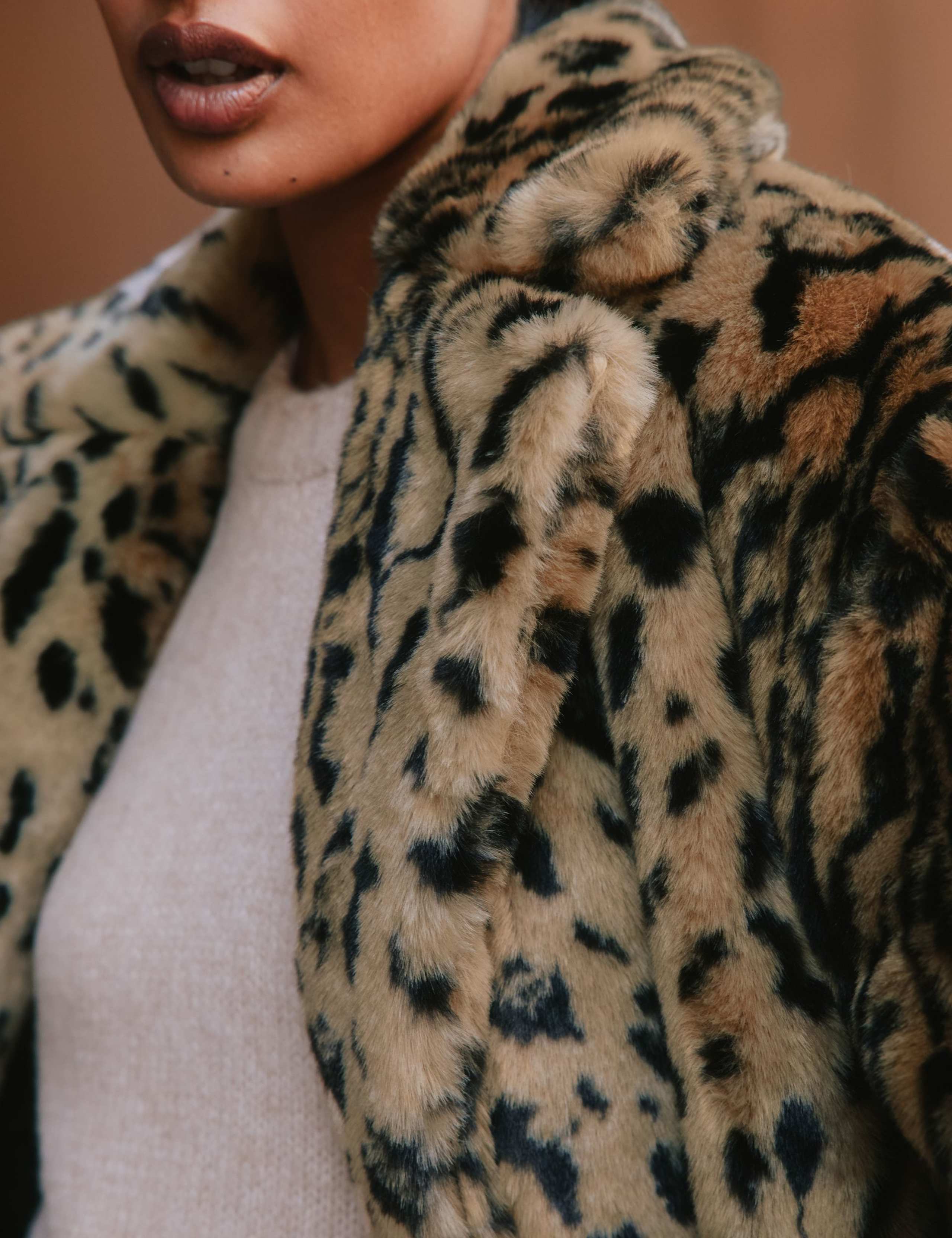 Faux Fur Leopard Print Oversized Longline Coat 3 of 4