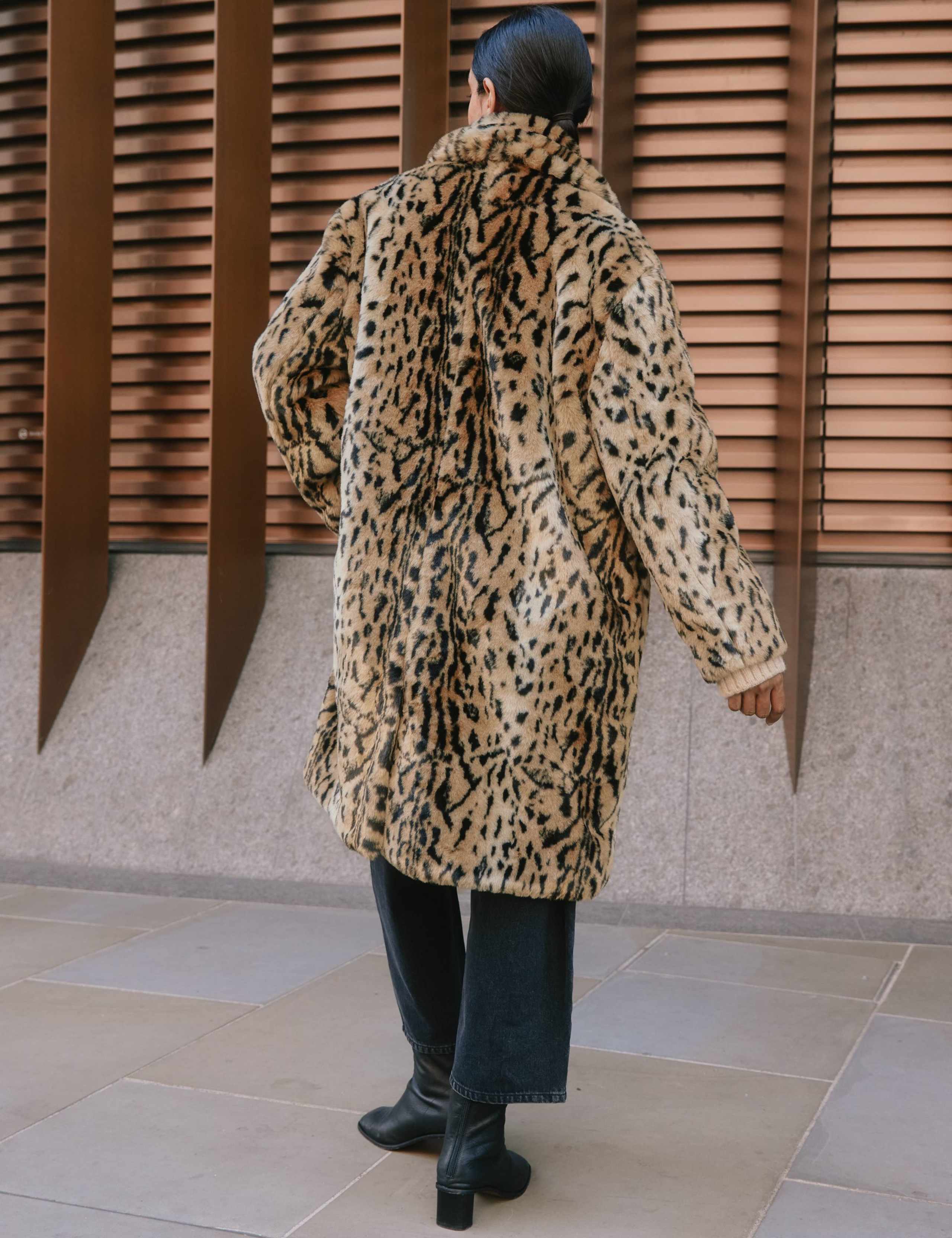 Faux Fur Leopard Print Oversized Longline Coat 4 of 4