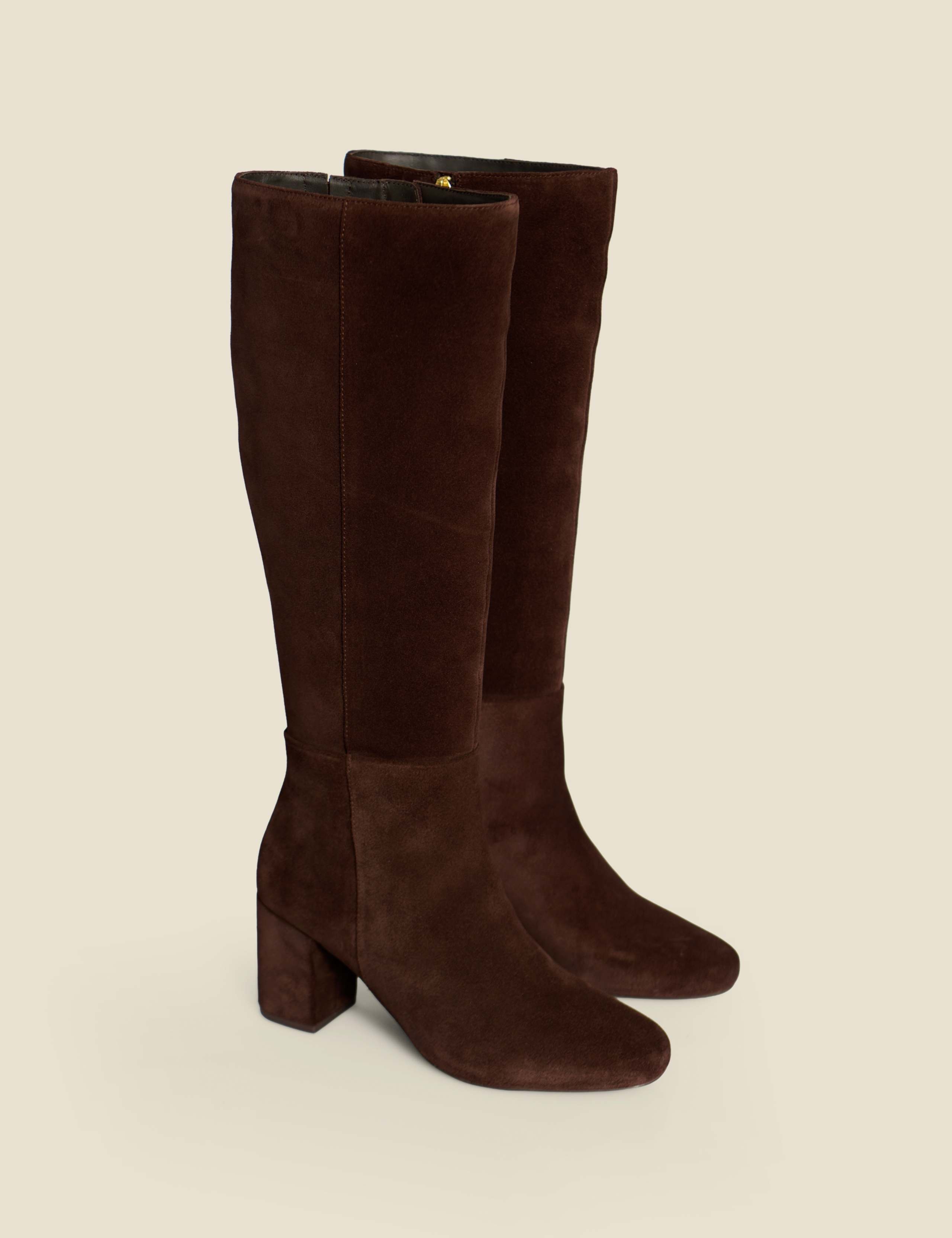 Suede Square Toe Block Heel Knee High Boots 4 of 5