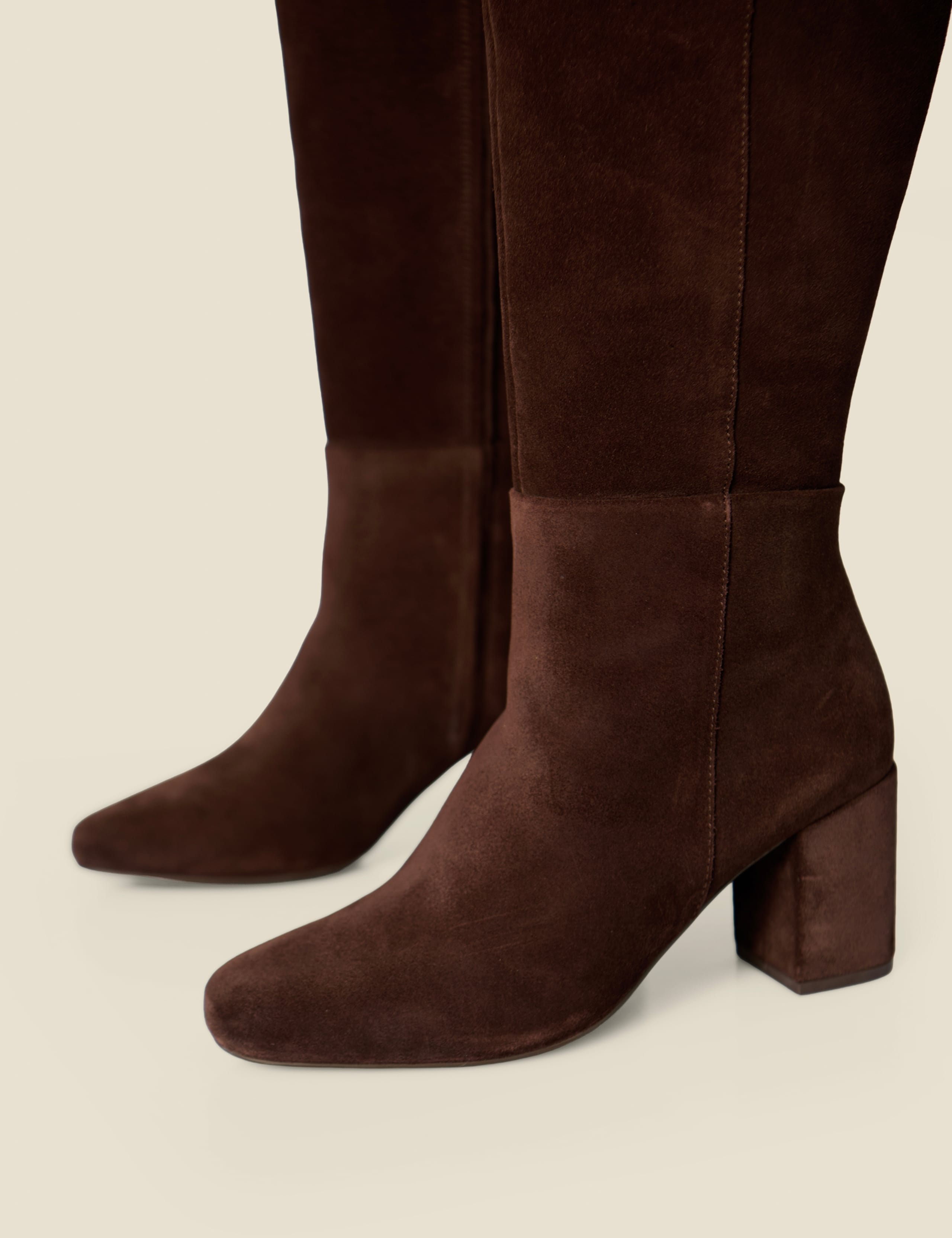 Suede Square Toe Block Heel Knee High Boots 5 of 5