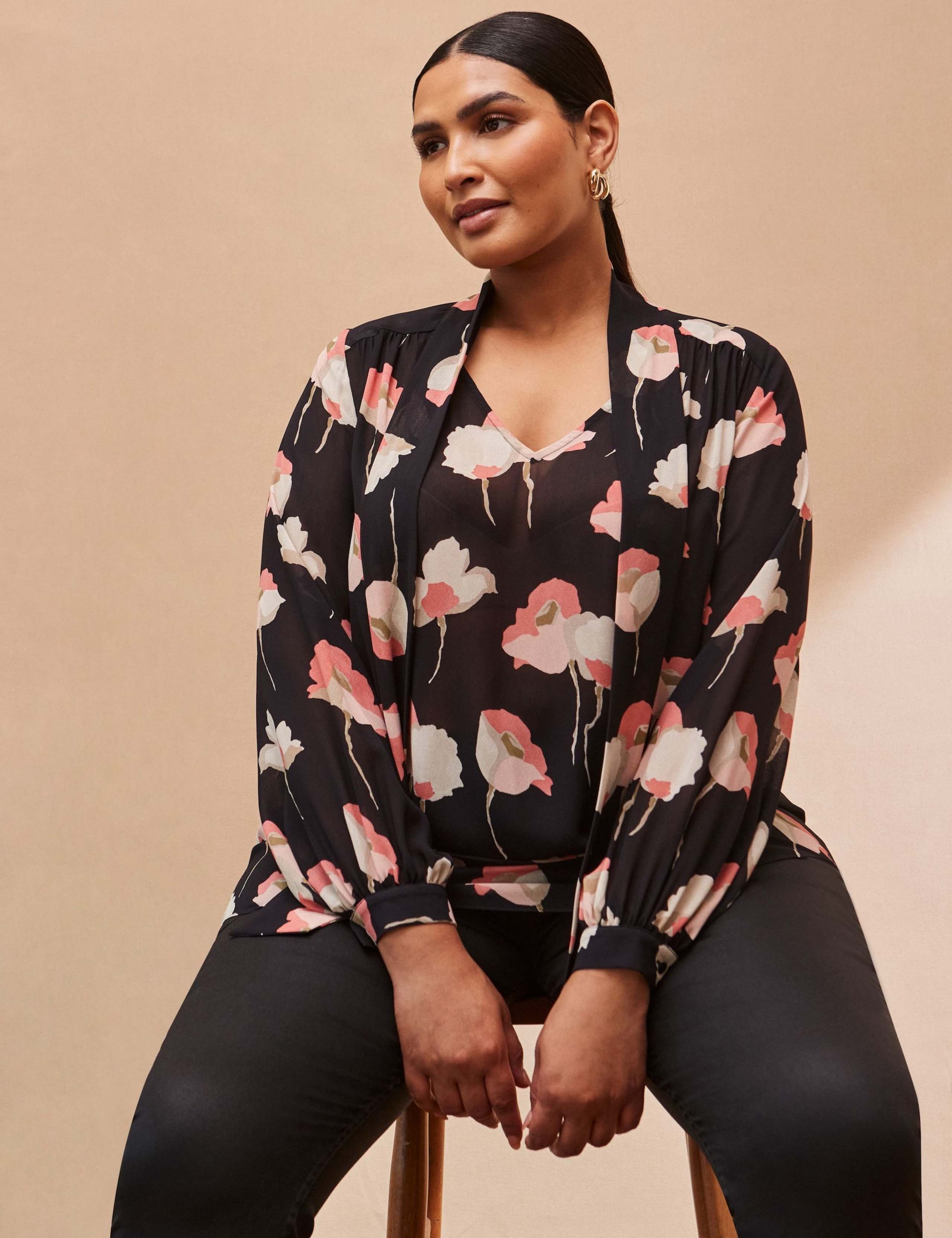 Floral Tie Neck Blouson Sleeve Blouse 2 of 4