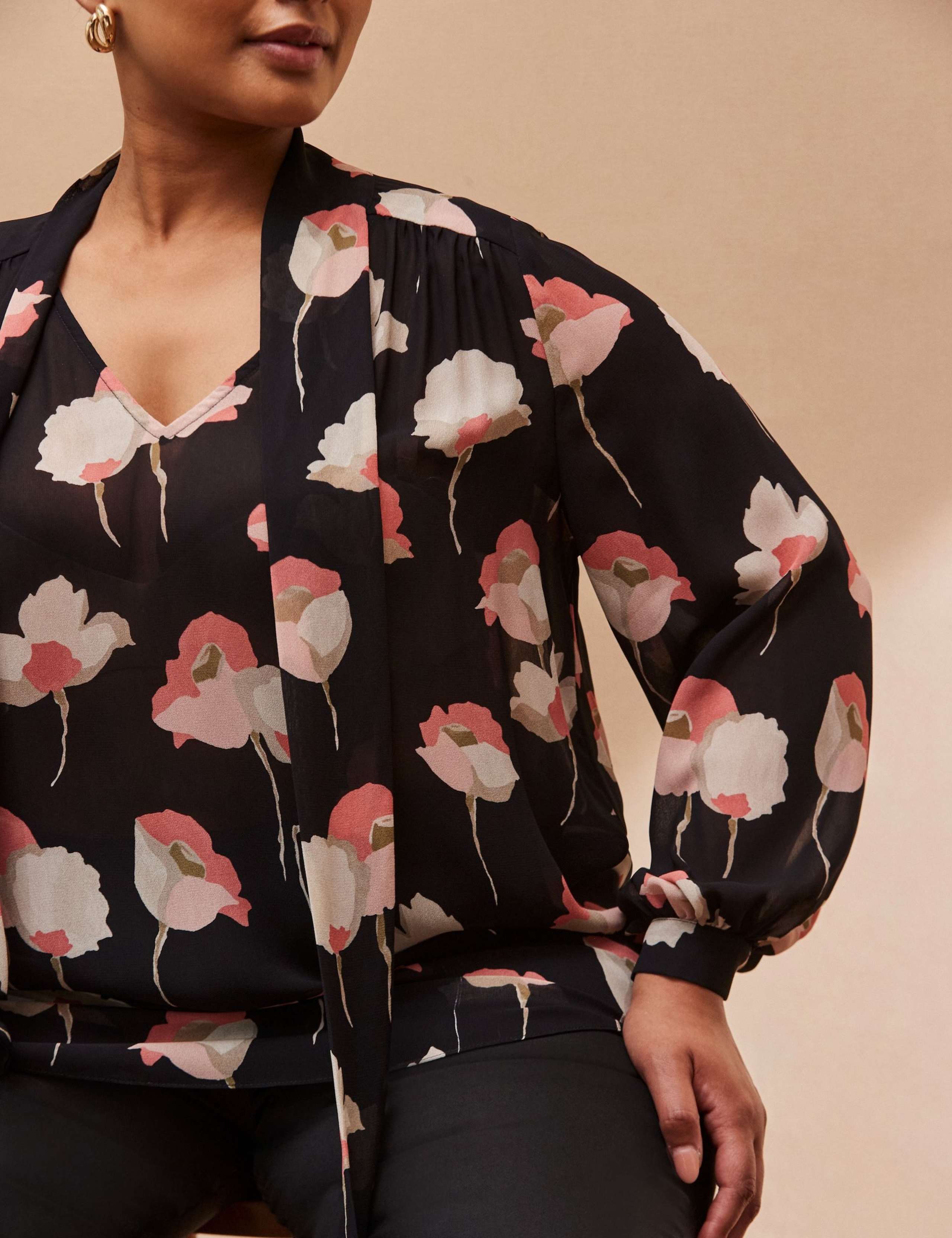 Floral Tie Neck Blouson Sleeve Blouse 4 of 4