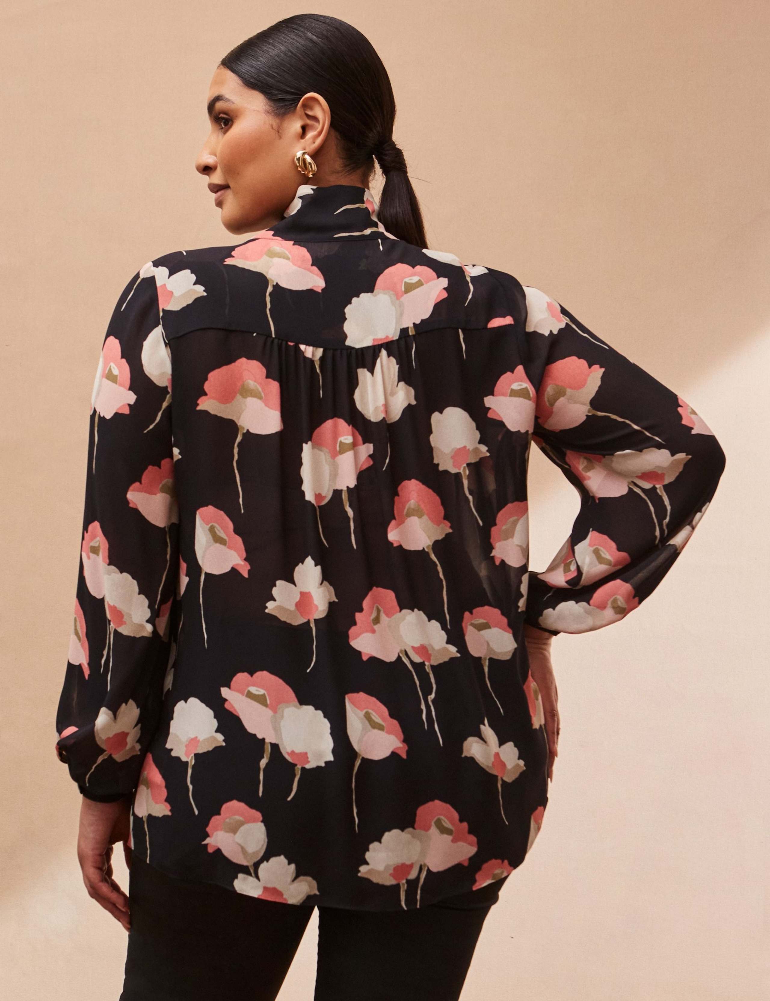 Floral Tie Neck Blouson Sleeve Blouse 6 of 6