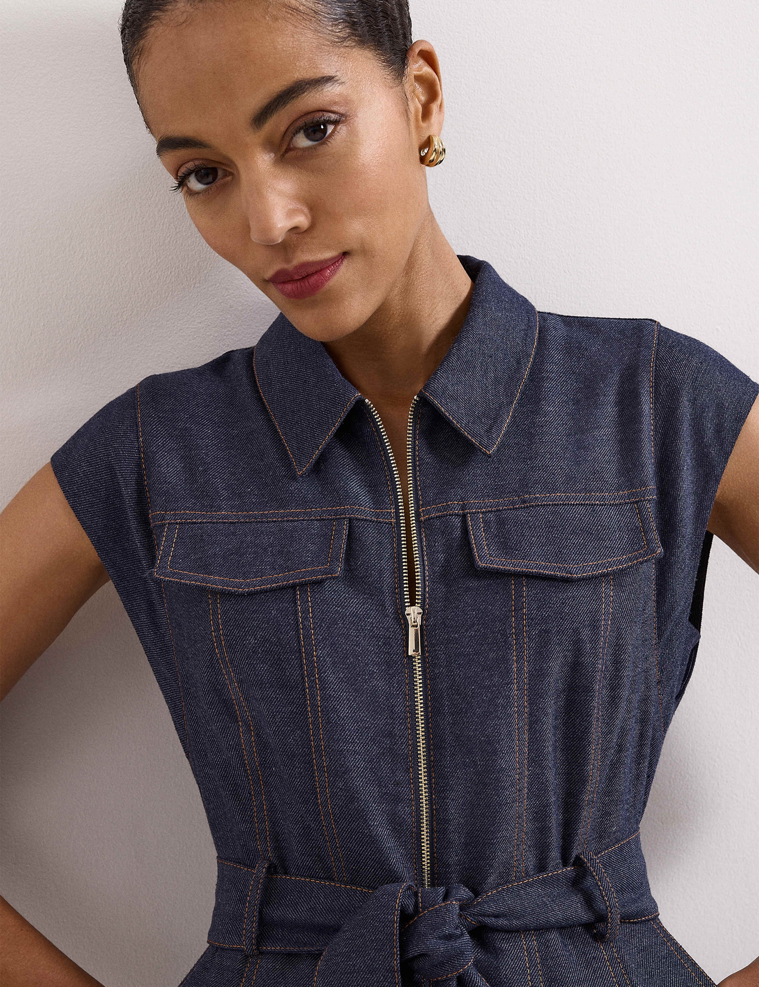 Luiza Denim Belted Wide Leg Jumpsuit 3 of 5