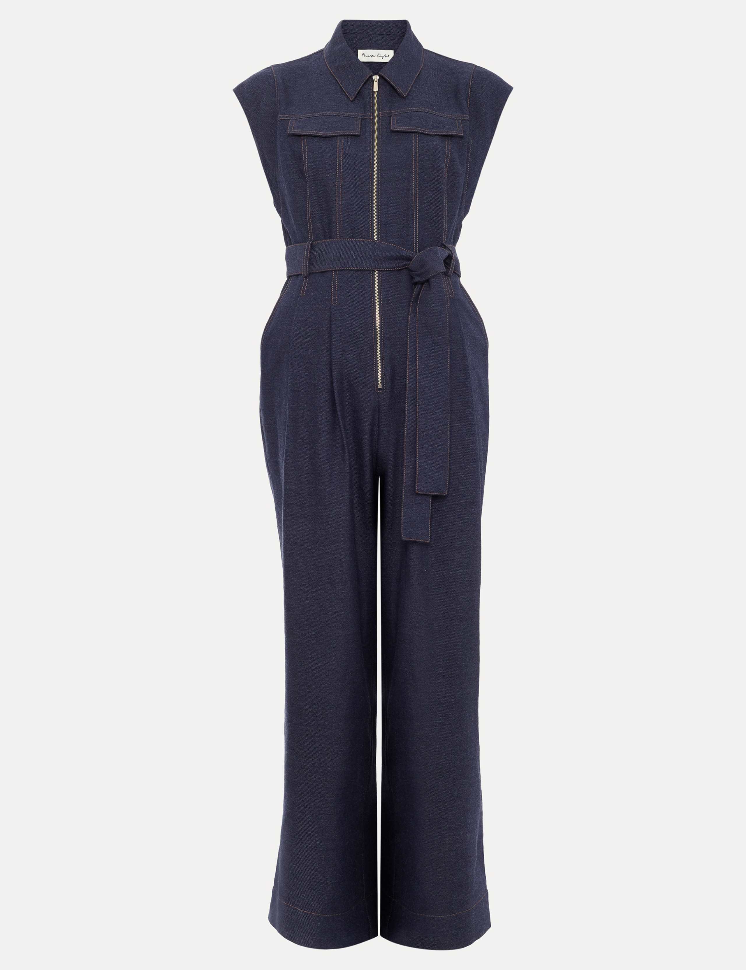Luiza Denim Belted Wide Leg Jumpsuit 2 of 5