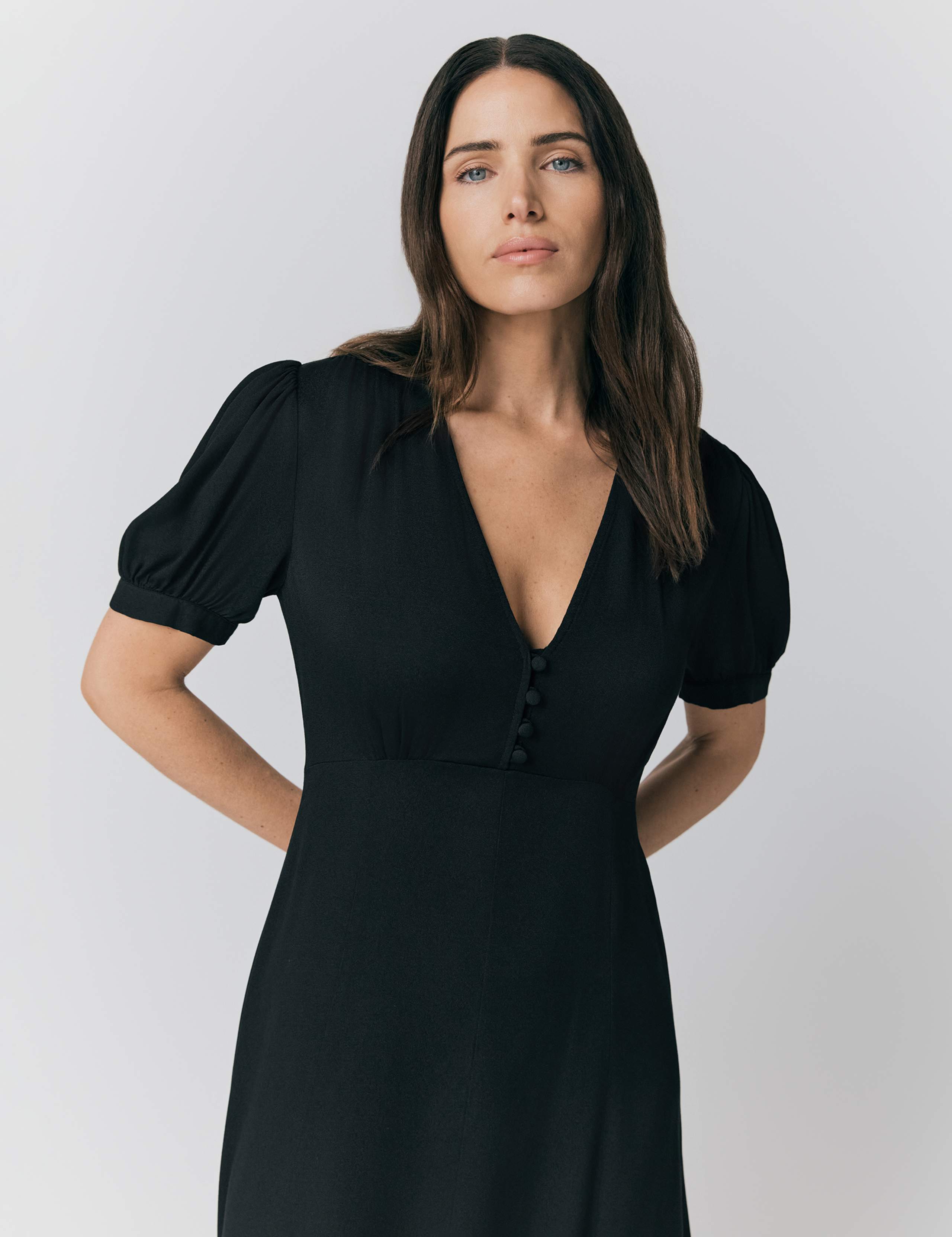 Crepe V-Neck Button Detail Midaxi Tea Dress 3 of 4