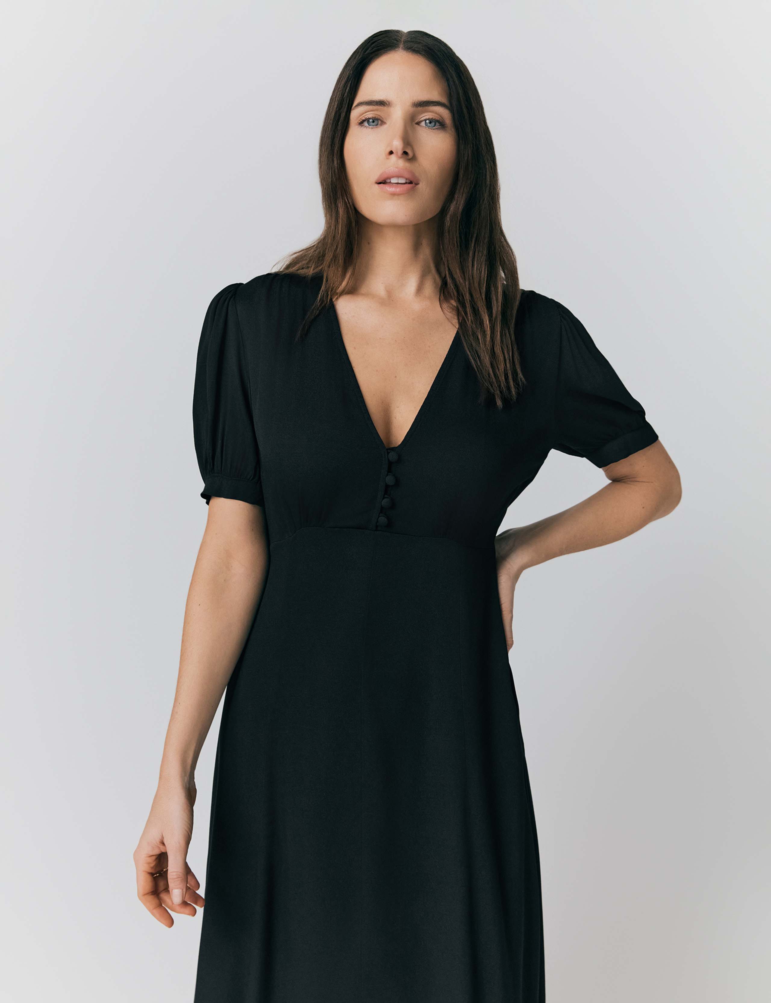 Crepe V-Neck Button Detail Midaxi Tea Dress 4 of 4