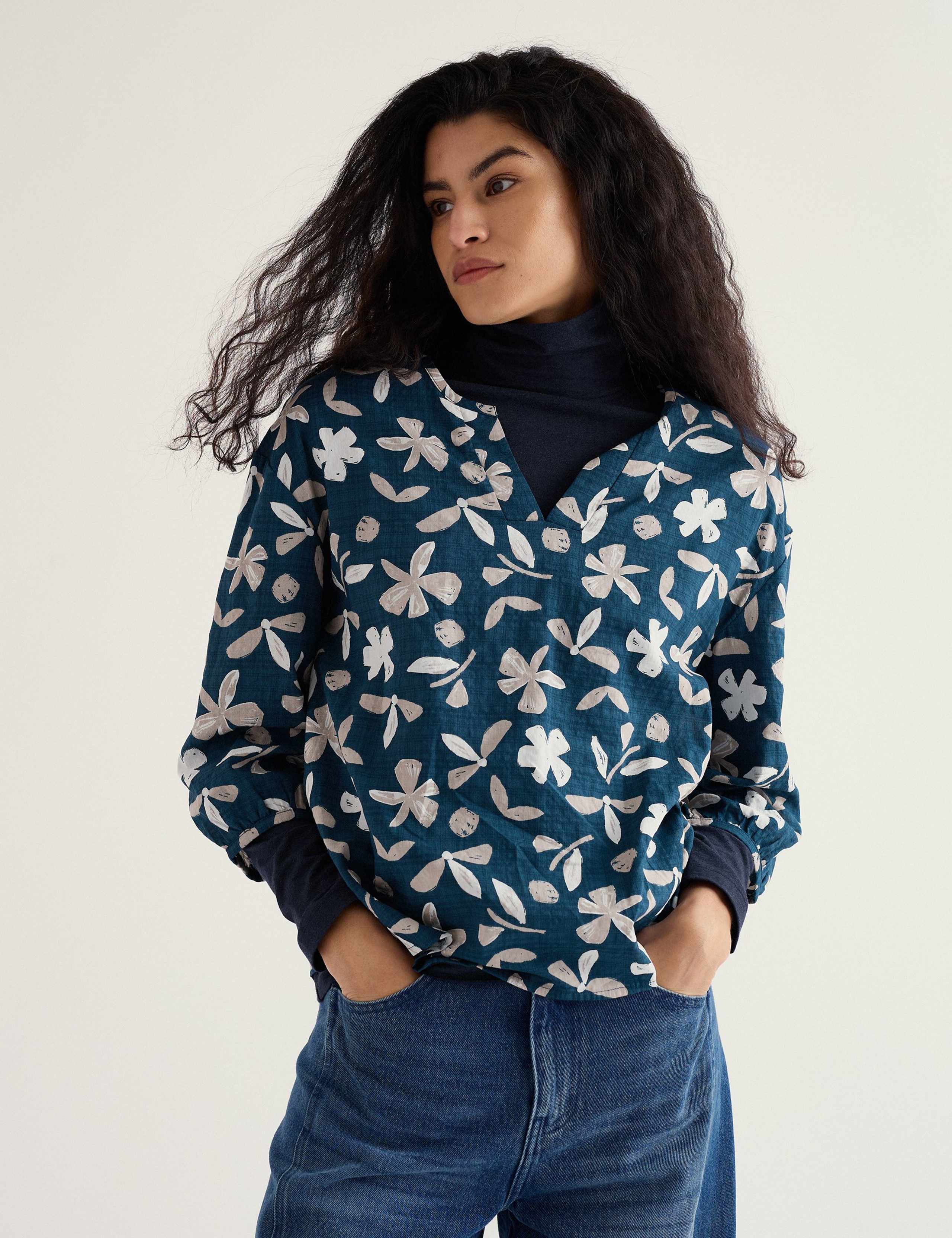 Cotton Rich Floral V Neck Relaxed Top 3 of 5