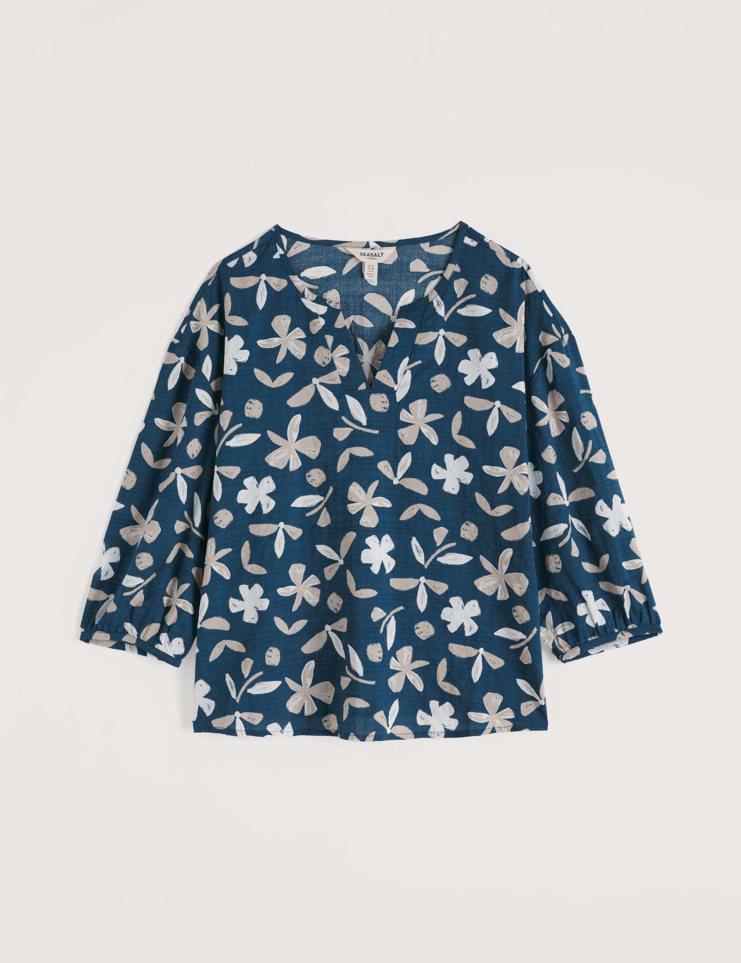 Cotton Rich Floral V Neck Relaxed Top 2 of 5