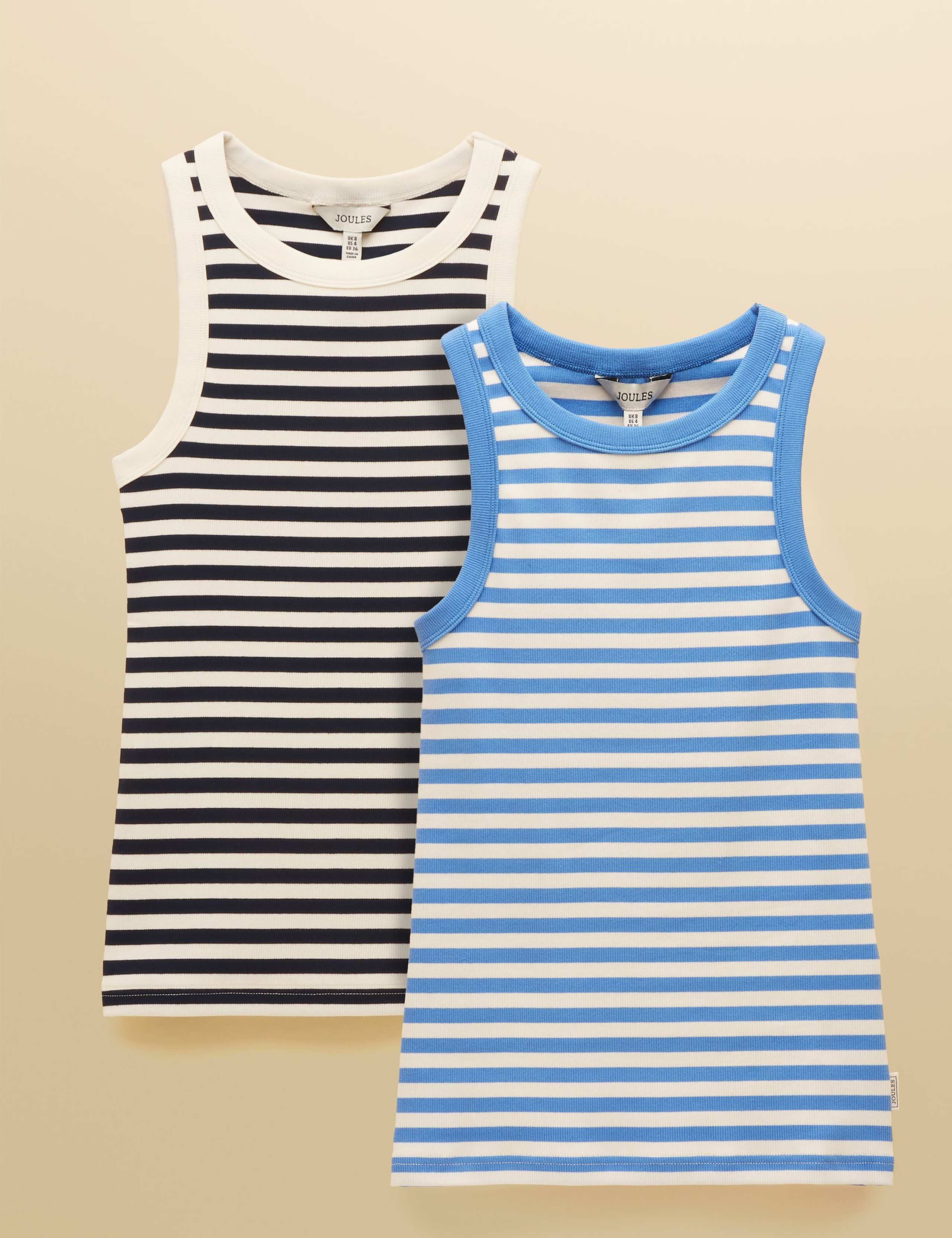2 Pack Jersey Ribbed Striped Vest Tops 2 of 7