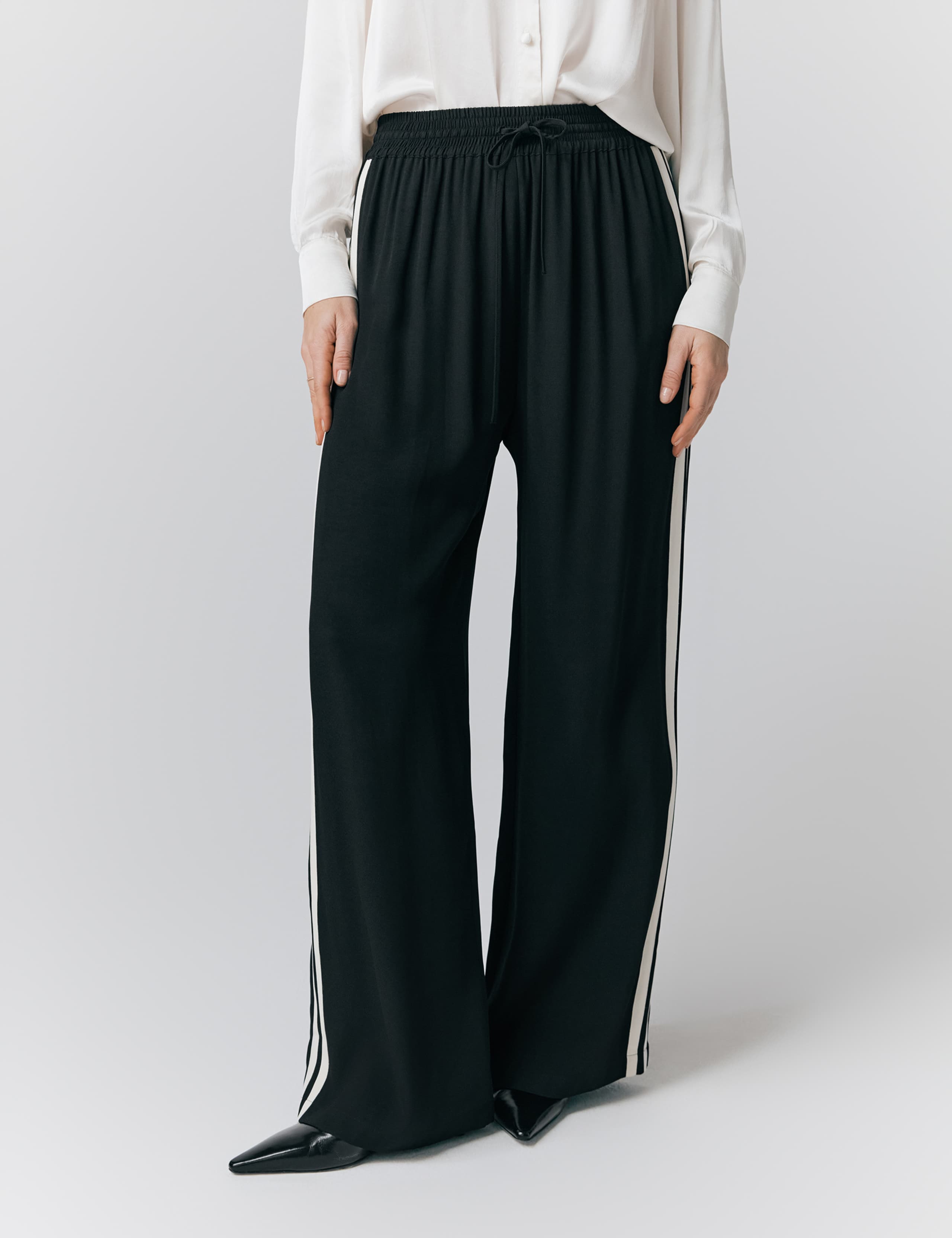 Satin Side Stripe Drawstring Wide Leg Trousers 2 of 4