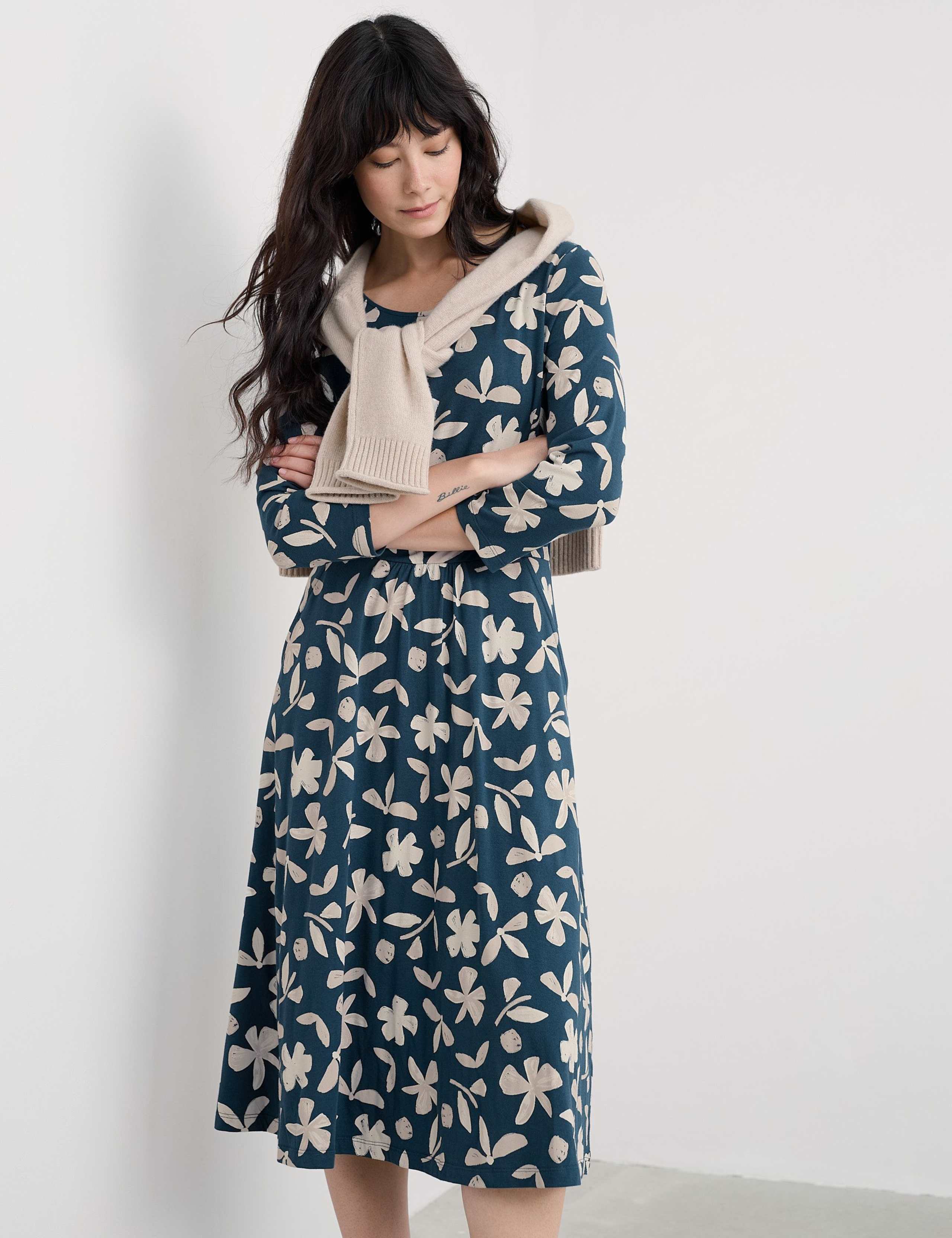Cotton Rich Jersey Floral Midi Skater Dress 3 of 5
