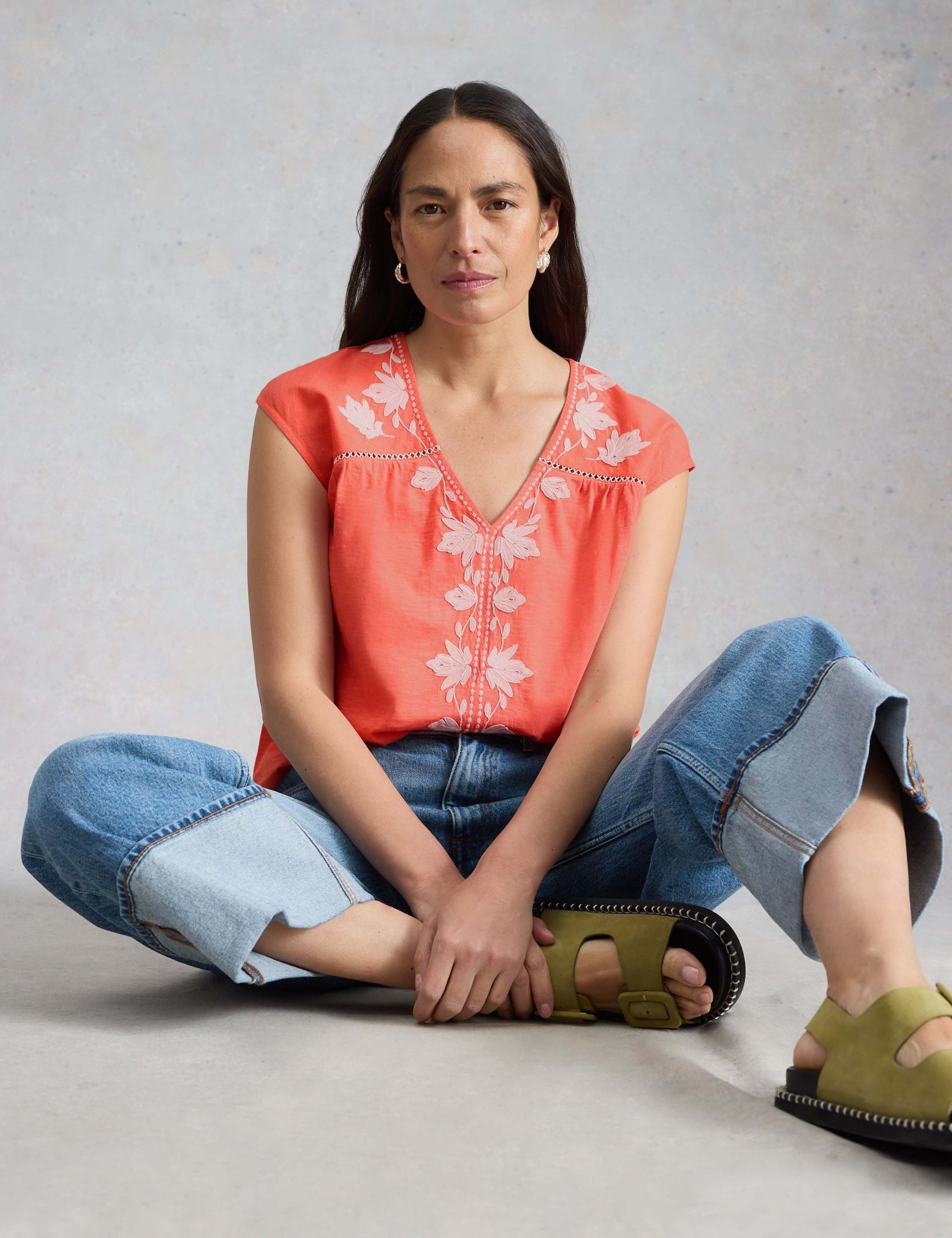 Pure Cotton Embroidered Floral Lace Insert Top 4 of 6