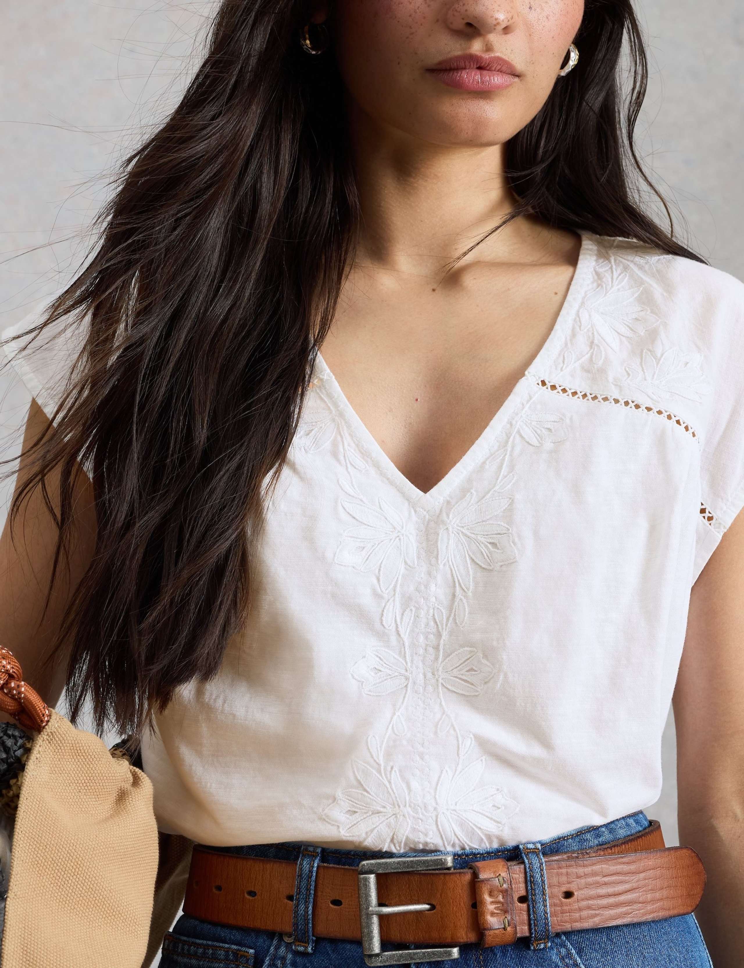 Pure Cotton Embroidered Floral Lace Insert Top 4 of 6