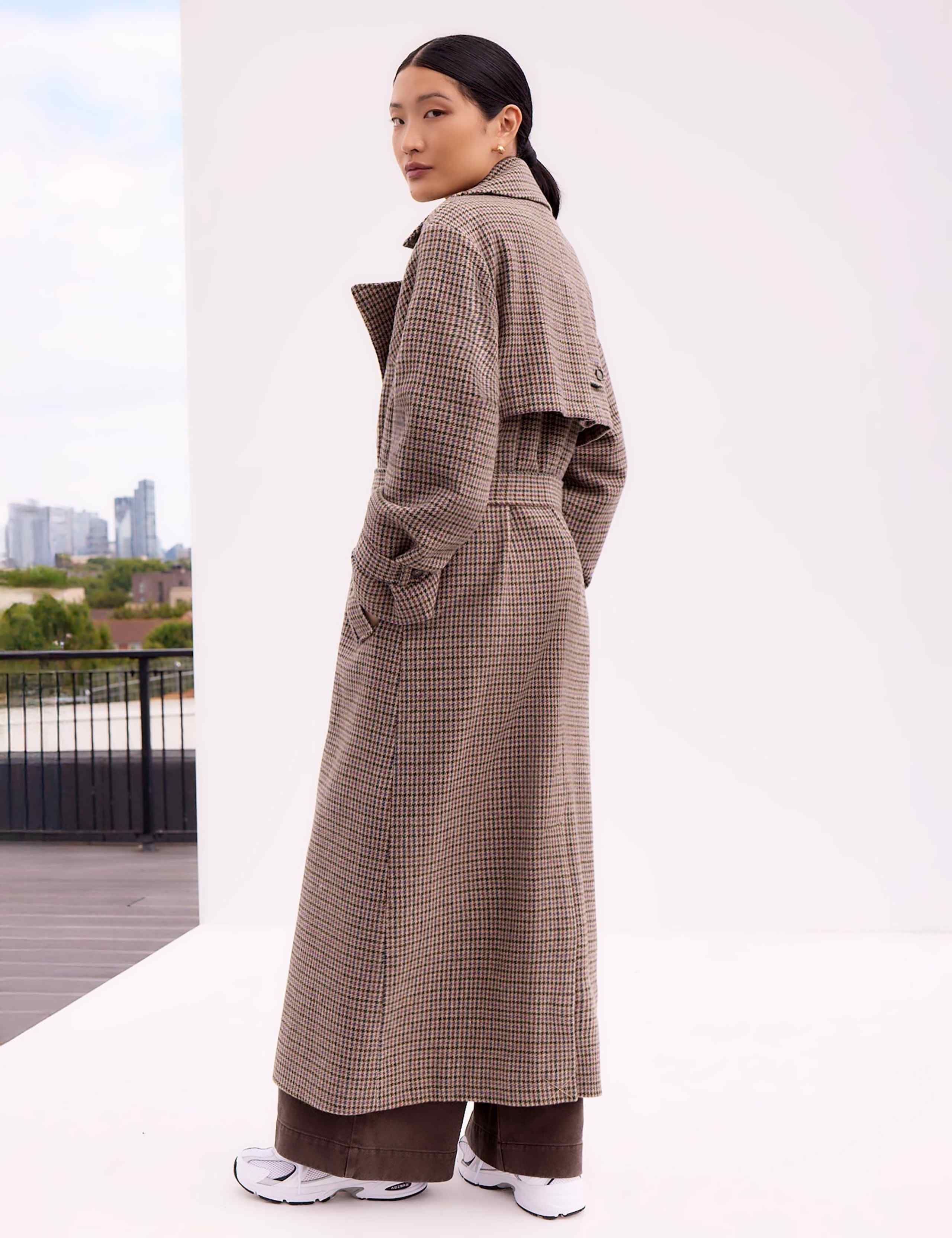 Wool Rich Checked Belted Trench Coat 2 of 3