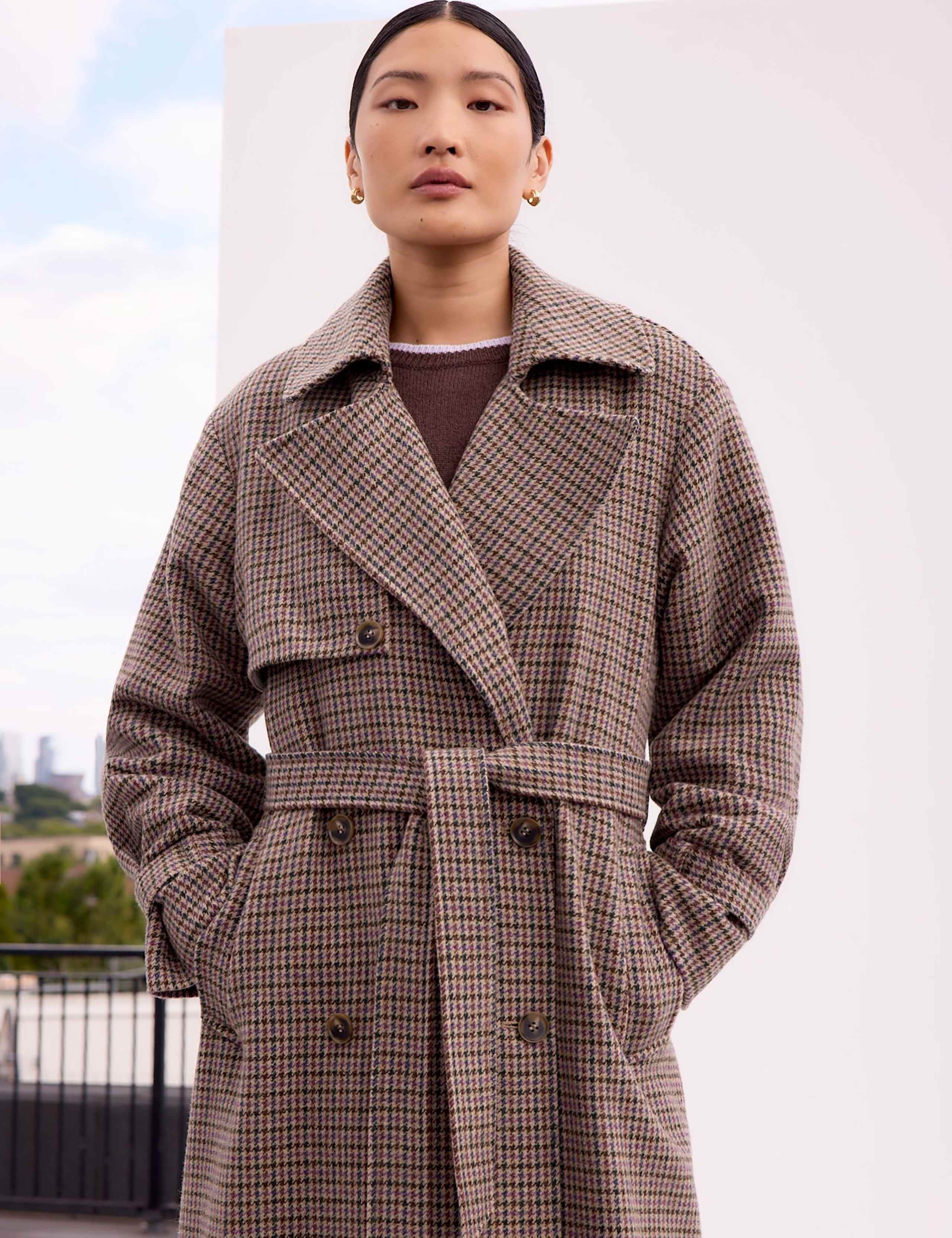 Wool Rich Checked Belted Trench Coat 3 of 3