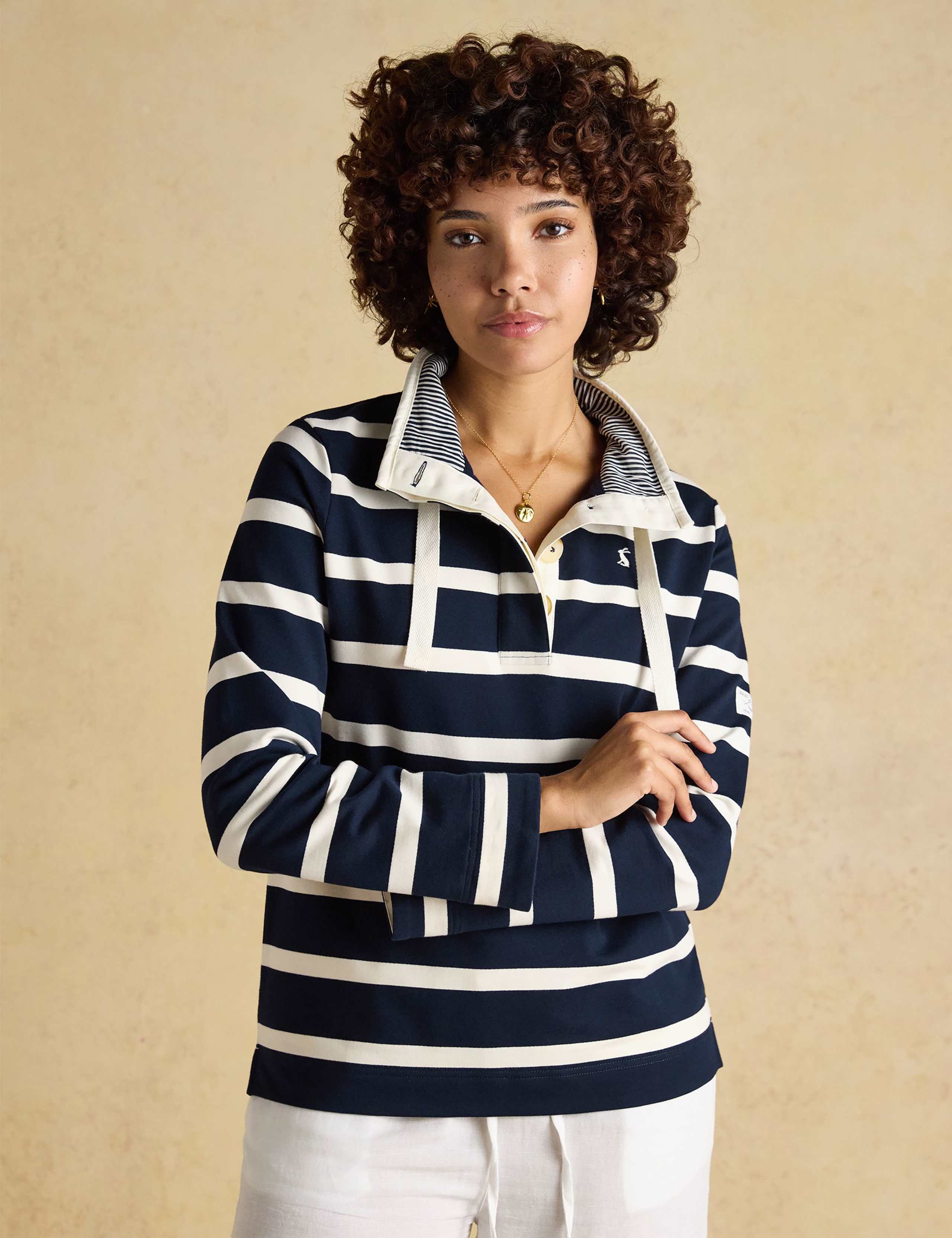 Cotton Rich Striped Funnel Neck Sweatshirt 1 of 8