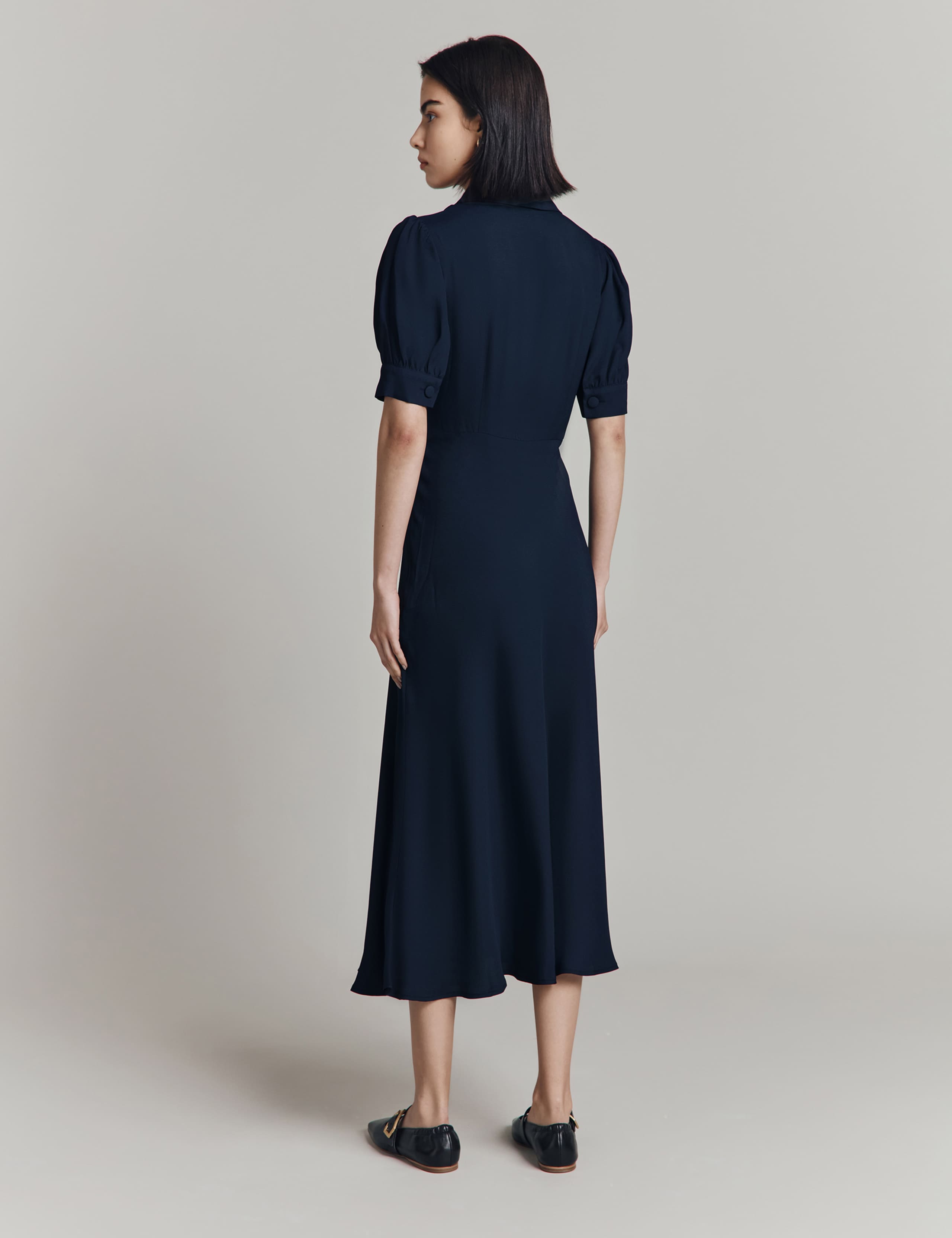Crepe Puff Sleeve Midi Tea Dress 2 of 4